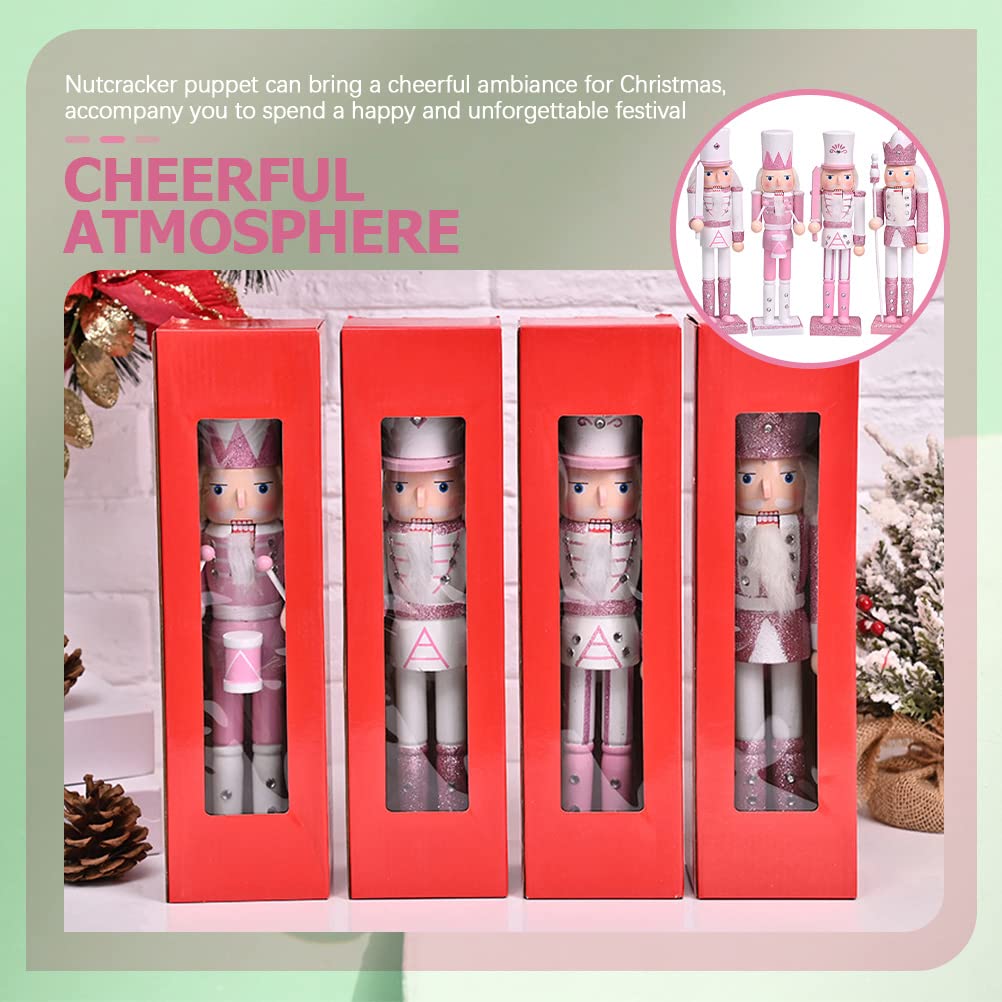 4Pcs 9.5 Inch Pink Wooden Nutcracker Christmas Decorations - Festive Nutcracker Soldier Figurines for Shelves, Tables, Parties & Outdoor Xmas Decor | Perfect for Holiday Home Decor, Christmas Tree Ornaments & Gift Giving