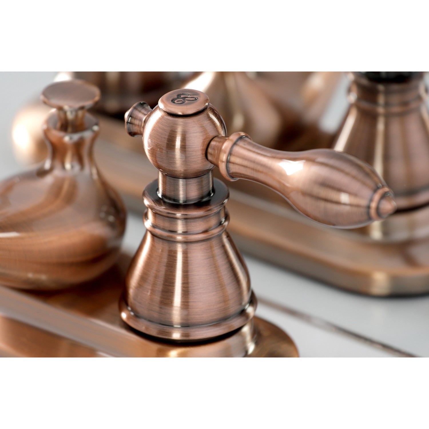 KB606ACL Double Handle 3-Hole Deck Mount 4-Inch Centerset Bathroom Faucet with Pop-Up Drain in Antique Copper - Classic American Style for Bathroom Vanity Sink Upgrade
