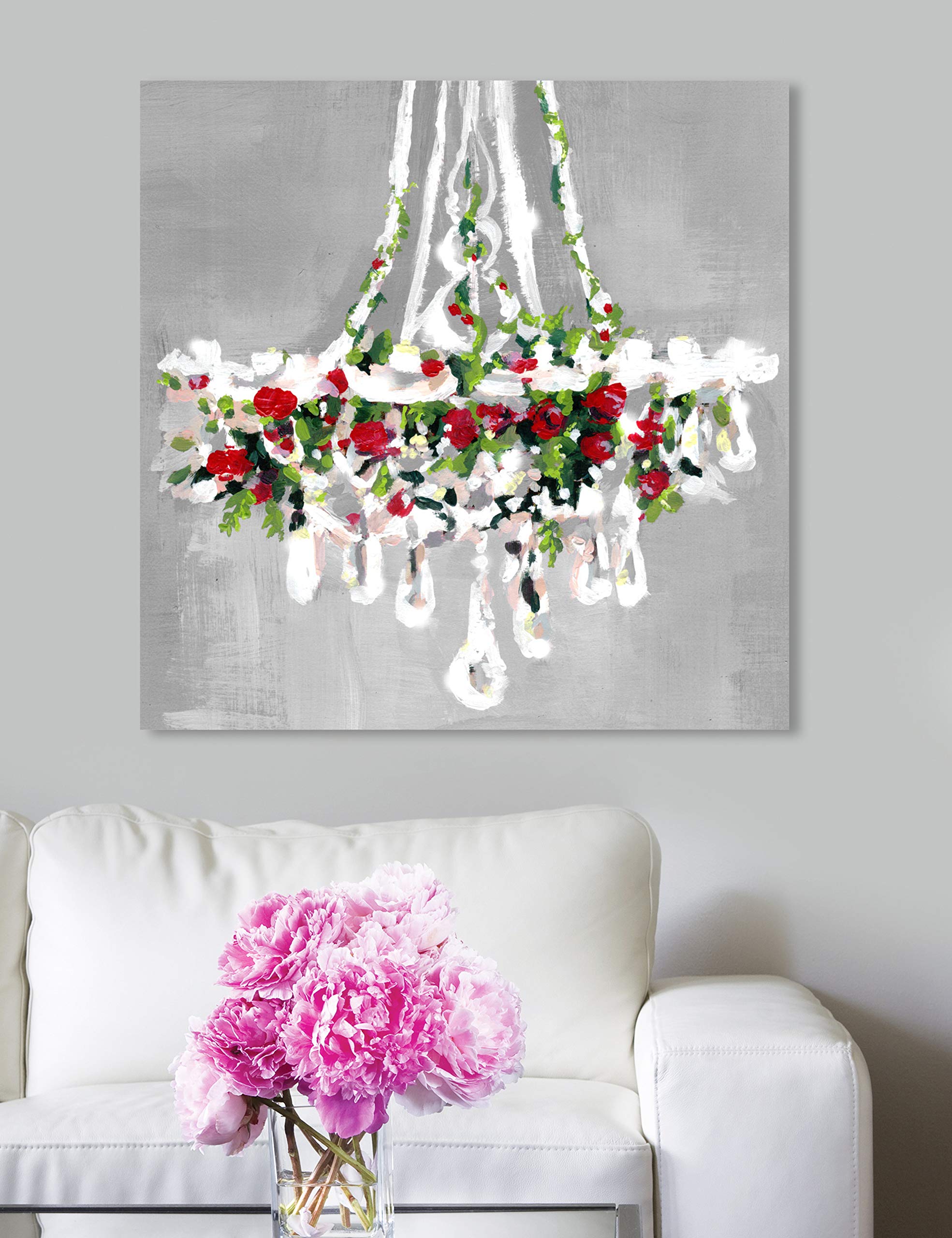 Oliver Gal Artist Co. Christmas Chandelier Wall Art Canvas Print - 24x24 Inch Holiday Home Decor in White & Red - Perfect for Living Room, Bedroom & Christmas Party Decoration