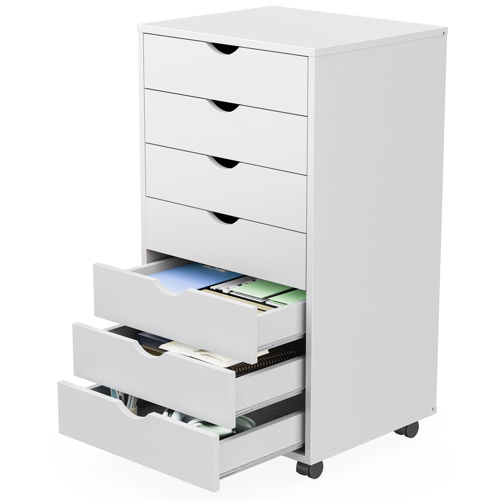 Sweetcrispy 7-Drawer Rolling Dresser - White Wooden Storage Cabinet with Wheels, Mobile Organizer for Bedroom, Office & Home - Perfect for Clothes, Toys & Home Organization