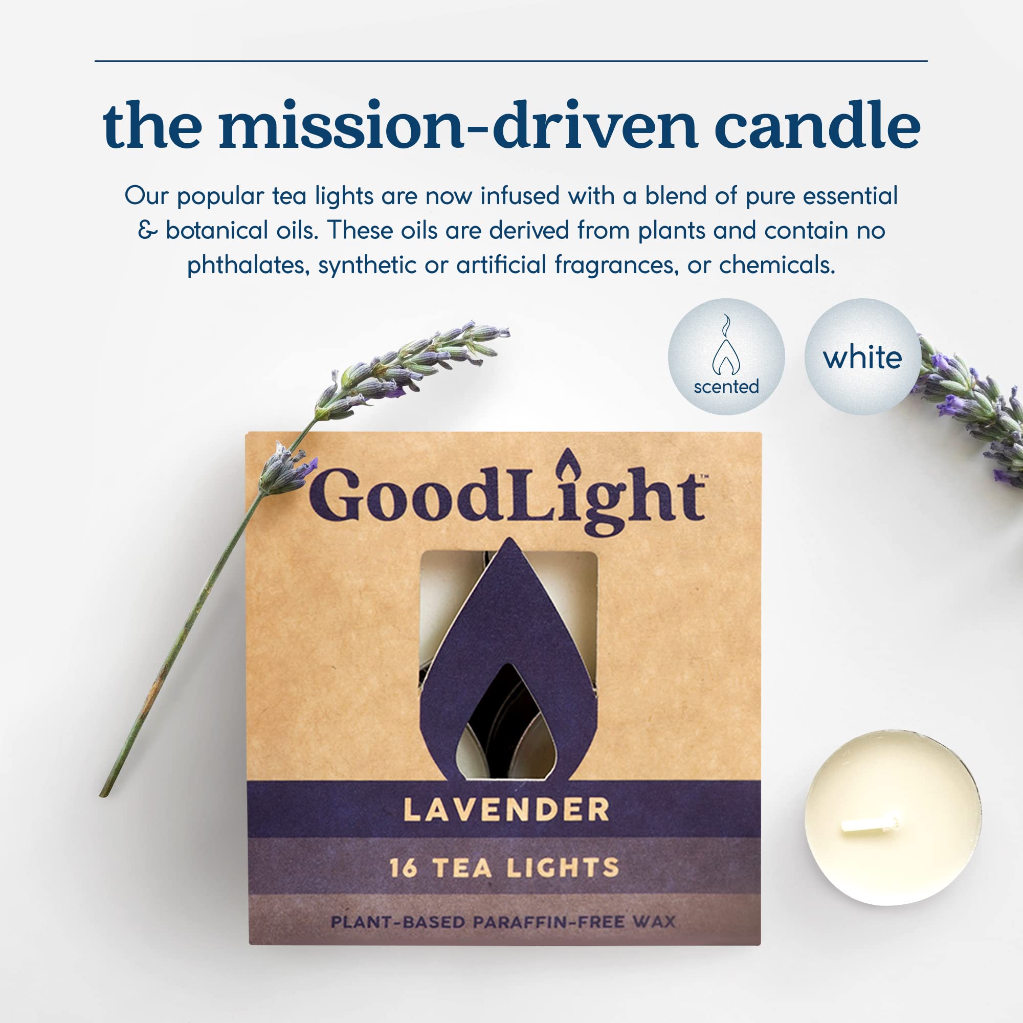 GoodLight Paraffin-Free Scented Tea Light Candles - All Natural, Clean Burning 4-Hour Candles (Lavender, 16 Pack) | Perfect for Relaxation, Aromatherapy, Home Decor & Romantic Ambiance