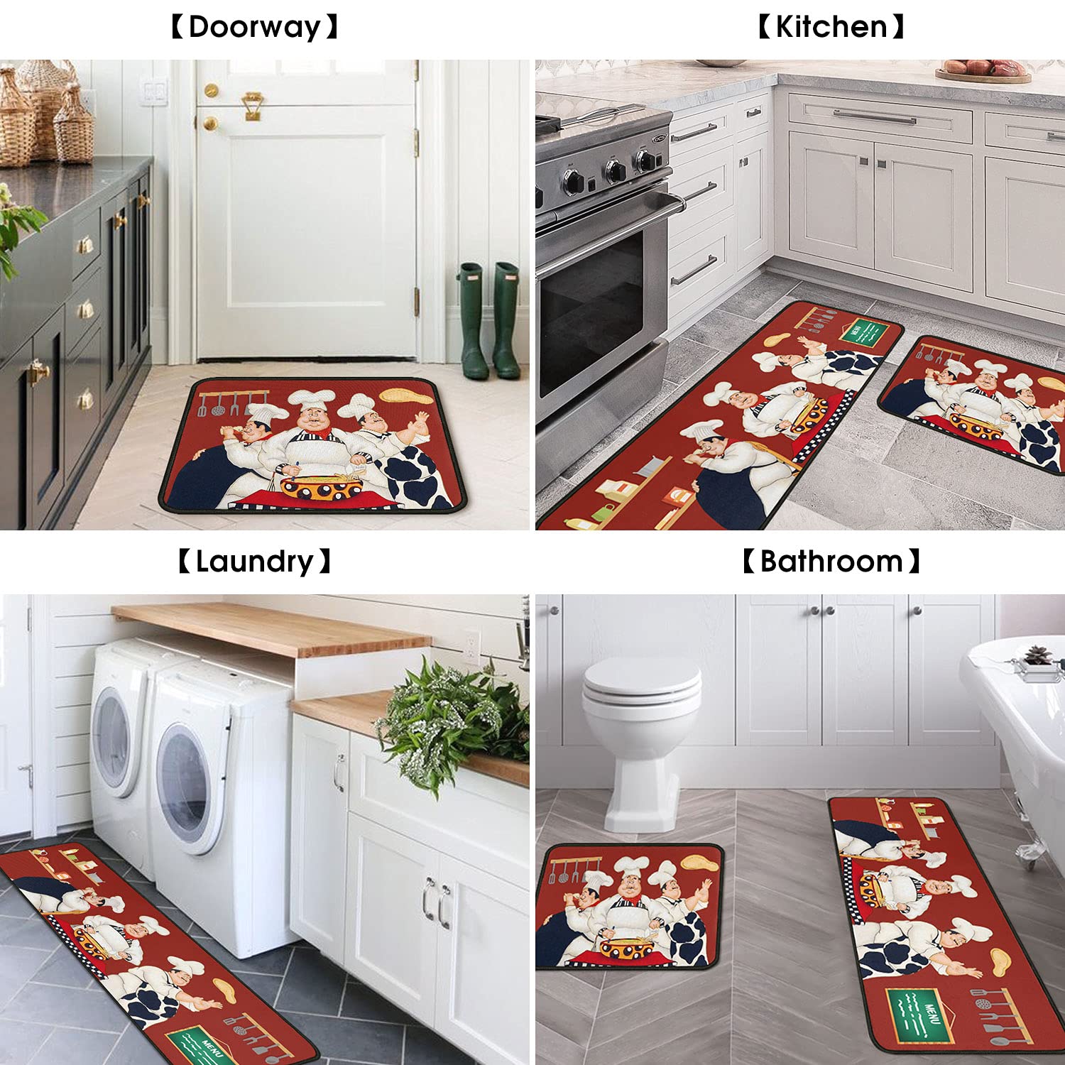 Non-Slip Washable Microfiber Kitchen Rugs Set of 2 - Absorbent Chef Mats for Floors (17