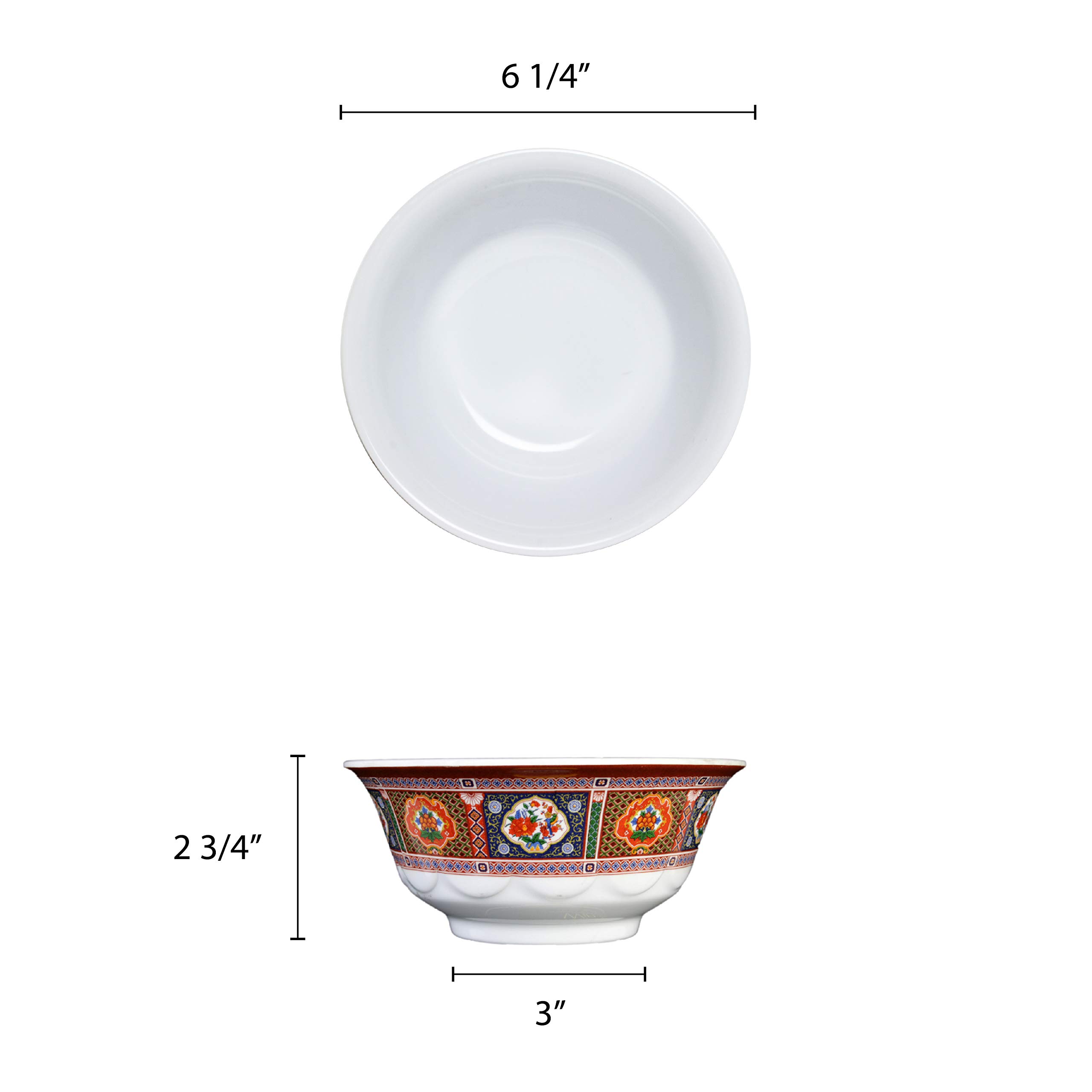Peacock Melamine Dinnerware Set - 25 oz Scalloped Bowl (6.25 Inches) - Pack of 12 - Durable & Lightweight for Outdoor Dining, Picnics, and Parties