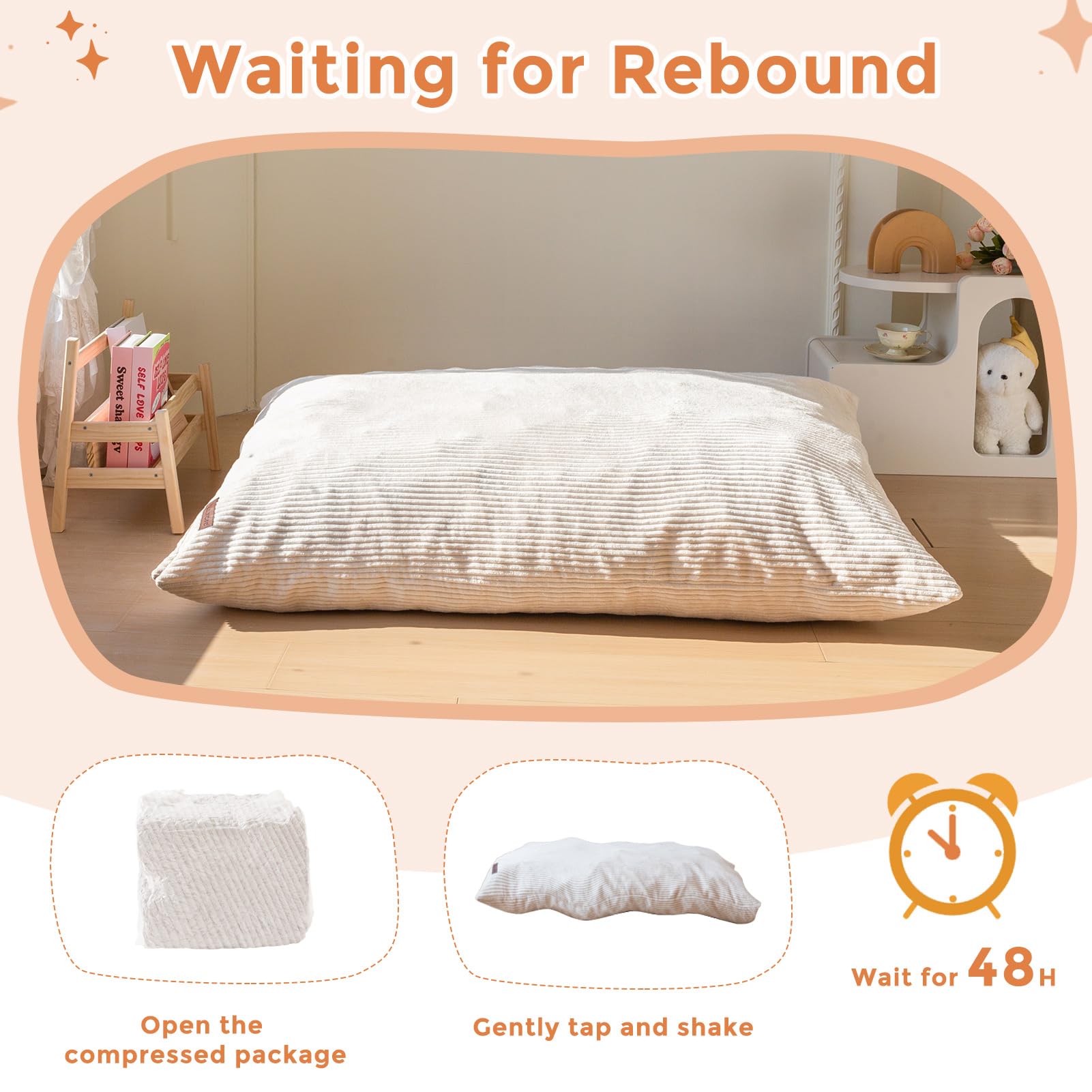 MAXYOYO 3-in-1 Convertible Kids Bean Bag Chair & Bed - Multi-Functional Floor Sofa for Children's Room, Gaming, Reading & Nap Time - Soft Beige Fabric for Comfort & Style