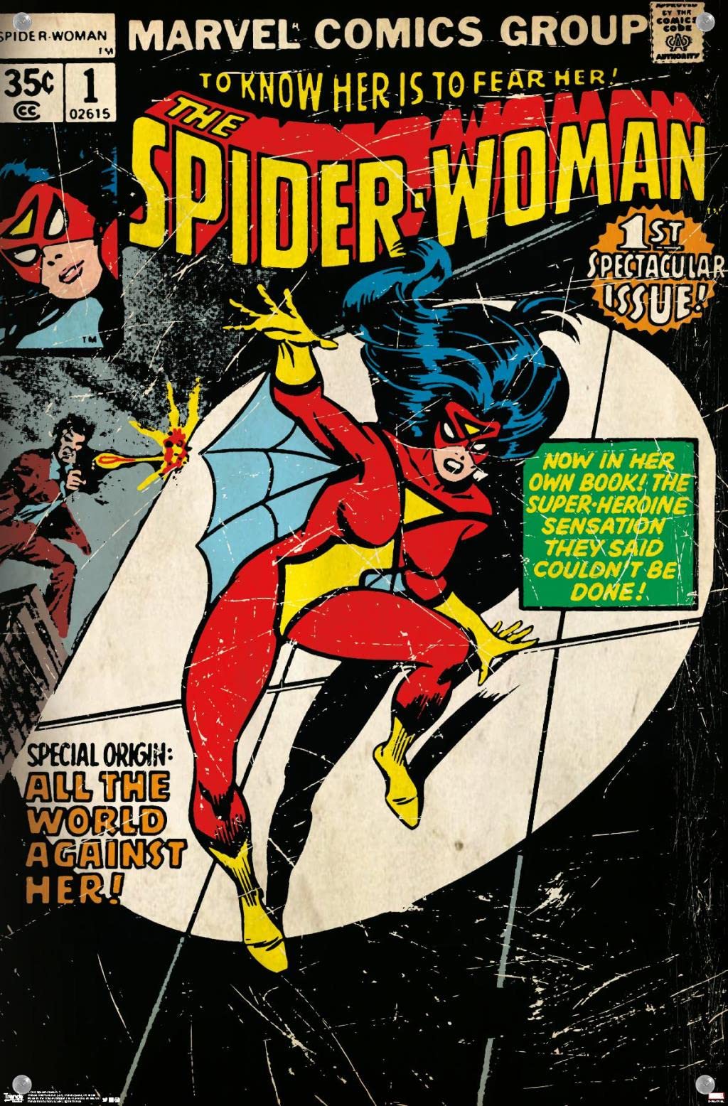 Marvel Comics Spider-Woman Cover #1 Premium Wall Poster with Push Pins - Perfect for Superhero Bedroom Decor & Comic Book Fan Gifts