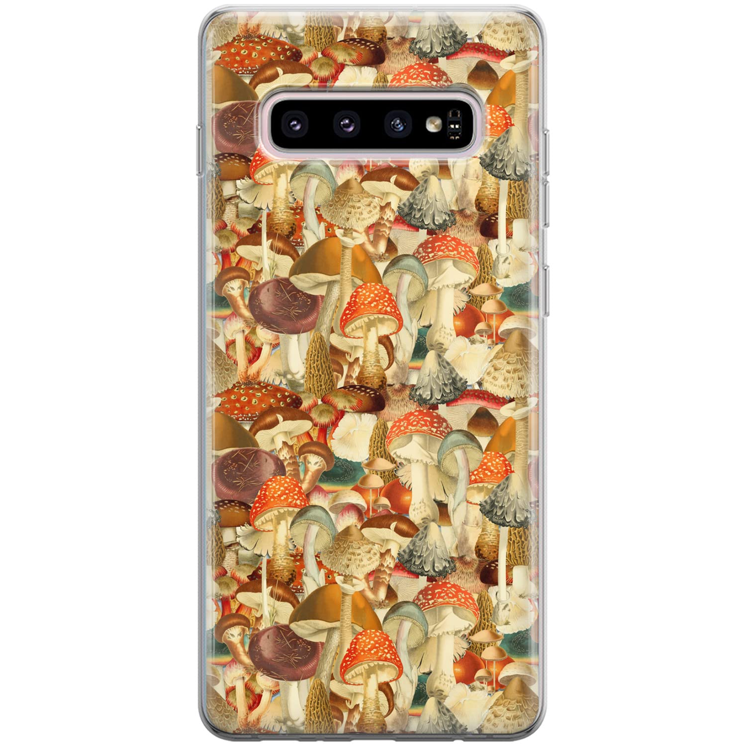 Premium Clear Phone Case for Samsung Galaxy S24/S23 Ultra/S22+/S21 FE 5G/S20/Note 20/10 - Vintage Botanical Mushroom Print with Amanita Fungi Design | Lightweight Protective Cover for Everyday Use & Nature Lovers
