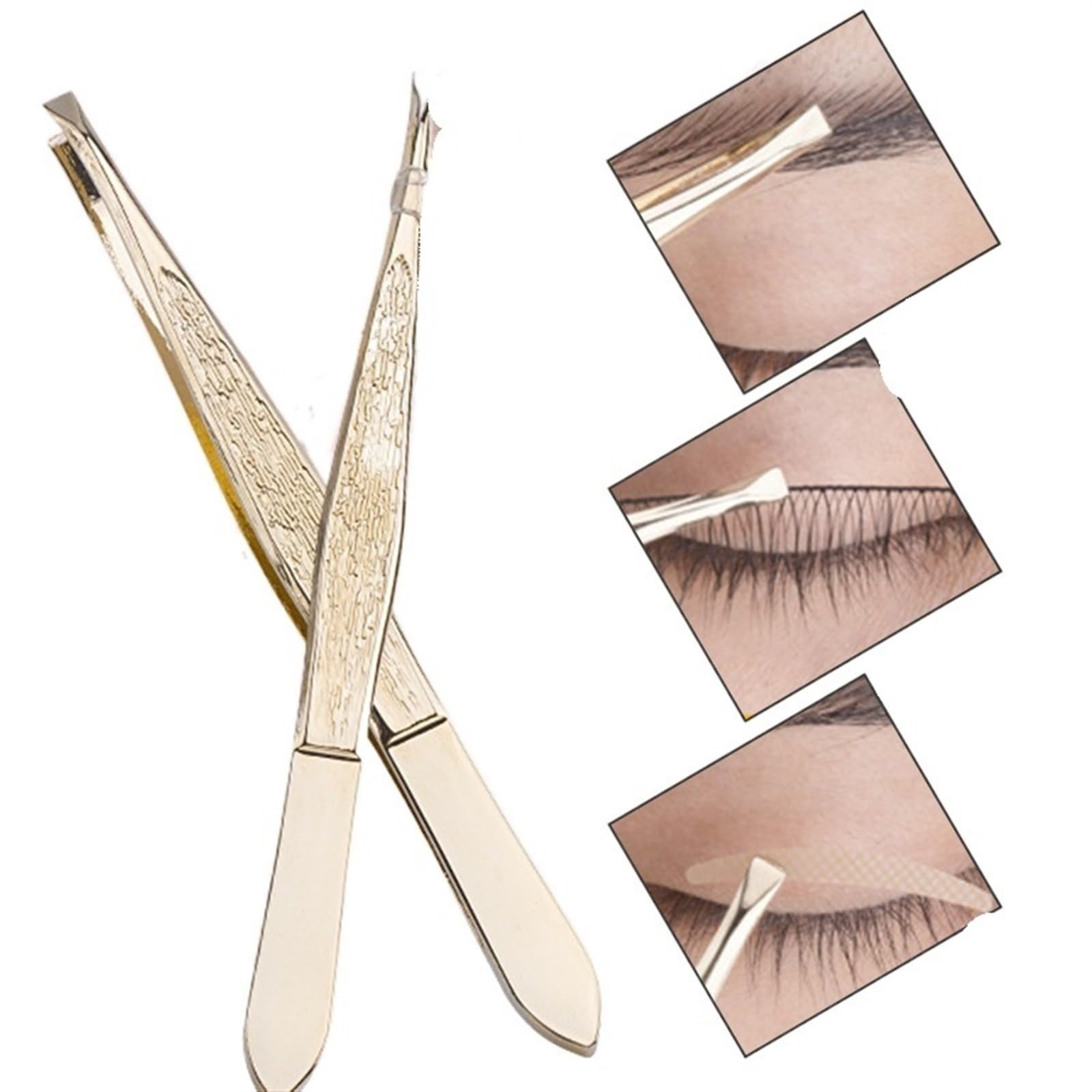 Professional Stainless Steel Slanted Tweezers for Eyebrows & Eyelashes - Gold Hair Removal Tweezers for Precise Plucking - Perfect for Eyebrow Shaping, Makeup Application & Facial Hair Removal (Beauty & Grooming Essential)