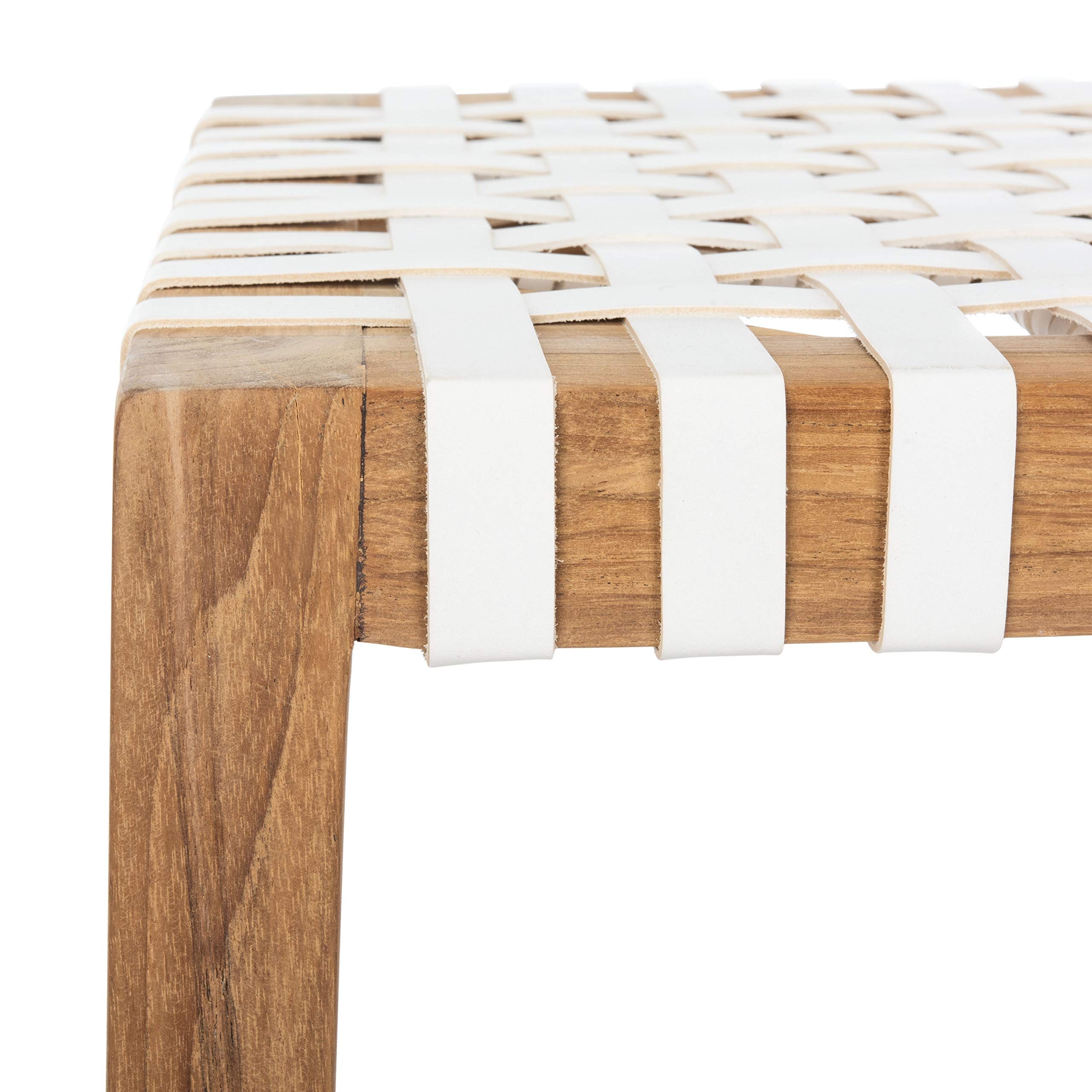 SAFAVIEH Capri Natural Teak & White Leather 27-inch Bar Stool - Modern Kitchen Counter Stool for Dining Room, Breakfast Nook & Home Bar Decor