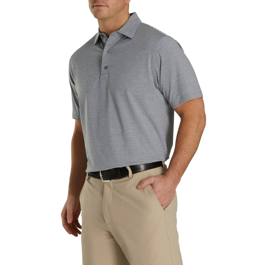 FootJoy Heather Pinstripe Lisle Self Collar Grey Men's Golf Polo Shirt - Moisture Wicking & UV Protection for Comfortable Golfing & Outdoor Sports