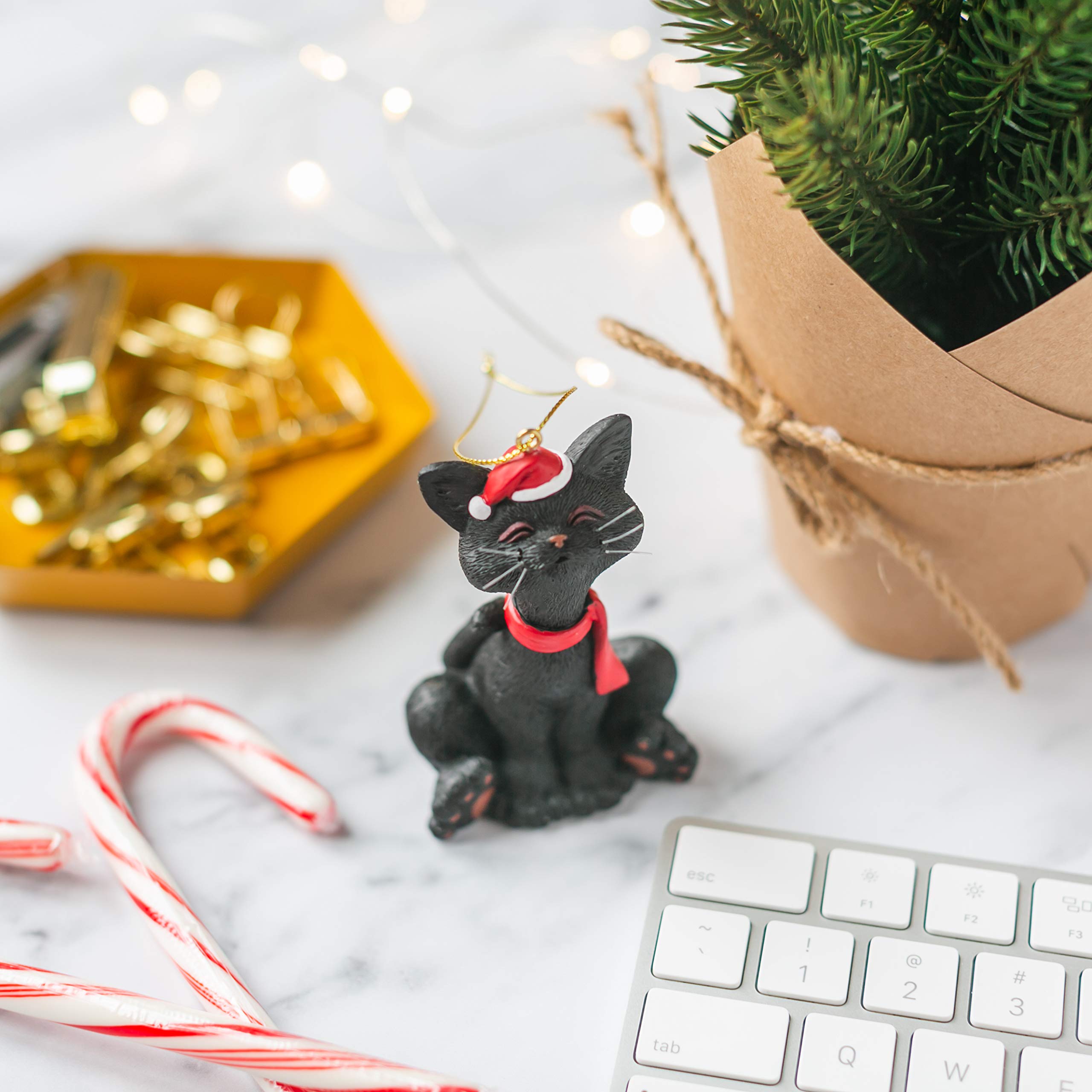 Black Cat Christmas Ornament - Festive Happy Cat Decoration for Holiday Tree | Perfect for Xmas Decor, Gift Giving & Winter Home Decor