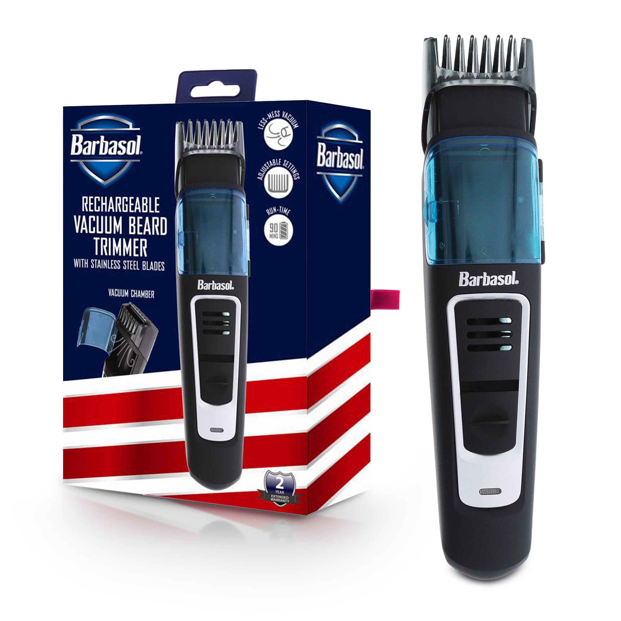Barbasol Rechargeable Beard Trimmer for Men - Cordless Hair Clipper with 10 Length Settings, Stainless Steel Blades & Easy Cleaning System | Perfect for Home Grooming, Travel & Professional Use