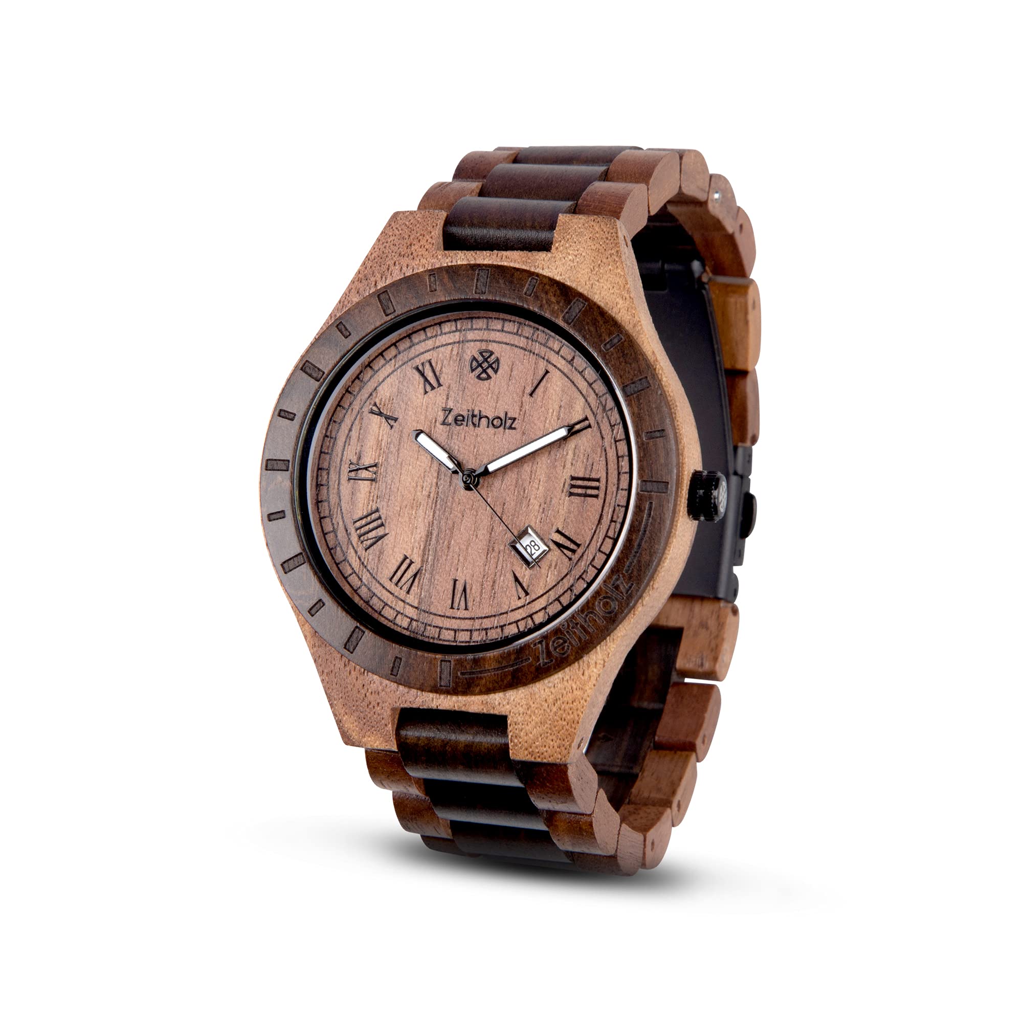 Zeitholz Men's Wooden Watch - 100% Natural Wood, Japanese Quartz Movement, Analog, 44mm Zittau Collection - Perfect Gift for Men, Ideal for Casual, Business & Outdoor Wear