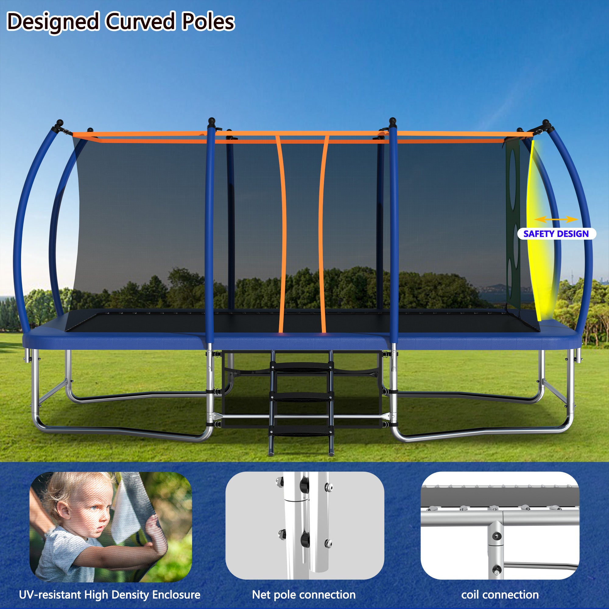 10X16FT Outdoor Square Trampoline for Kids & Adults - Heavy Duty Rectangular Bouncing Mat with Safety Net - Perfect for Backyard, Gym Training, and Family Fun Activities