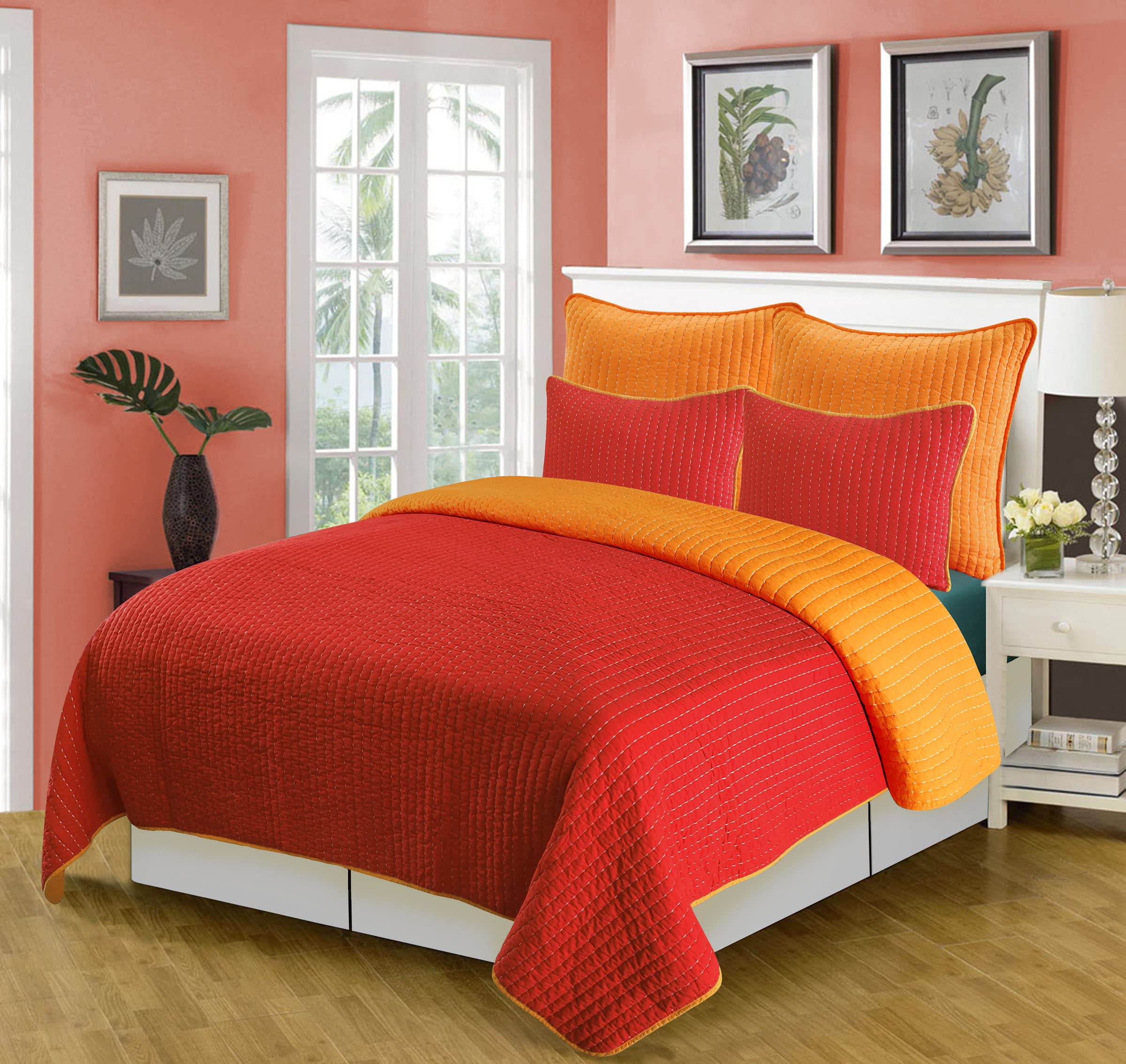 Fiesta Reversible Quilt Set King Size - Colorful Floral Pattern Bedding for Master Bedroom & Guest Room - Perfect for Spring/Summer Decor & Cozy Nights