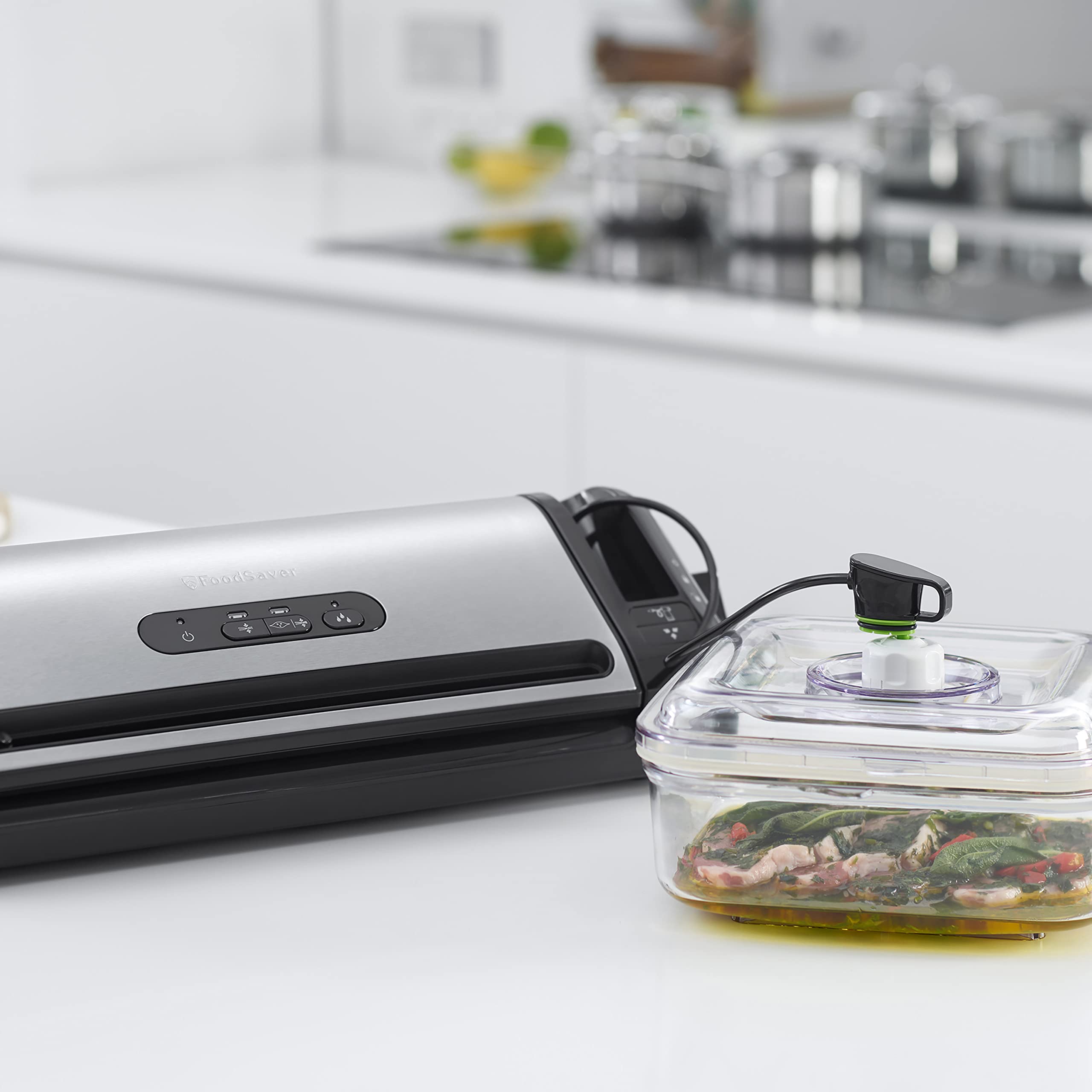 FoodSaver Vacuum Sealer Machine with Roll Cutter & Storage | Handheld Sealer for Food Preservation | Marinade Function & Vacuum Bags [FFS017] | Perfect for Meal Prep, Sous Vide & Freezer Storage