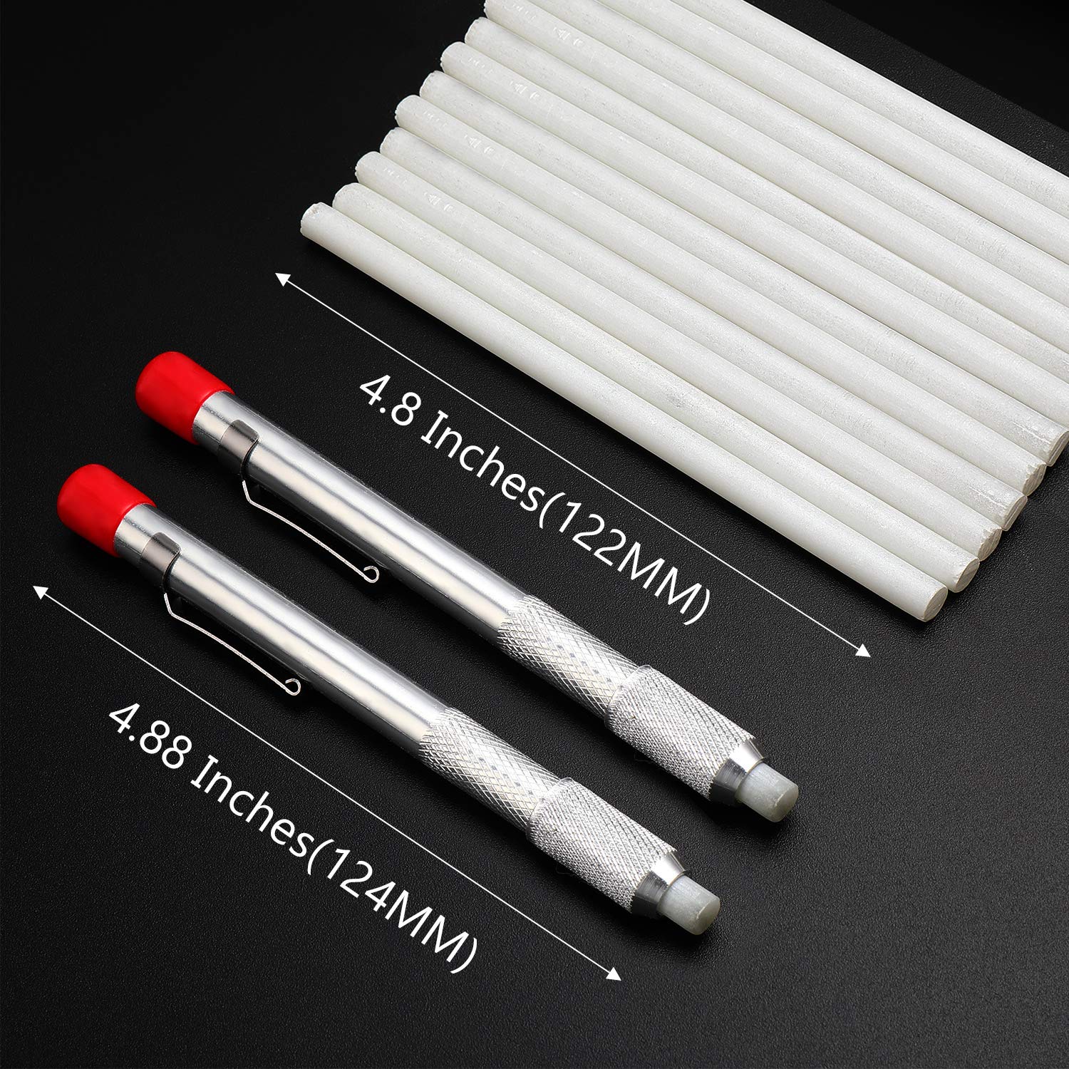 2-Piece Soapstone Pencil Holder Set with 12 Refills - Round Welding Marker & Chalk Pencil for Metal, Aluminum & Cast Iron - Removable Marking Tool for Construction, Metalworking & DIY Projects