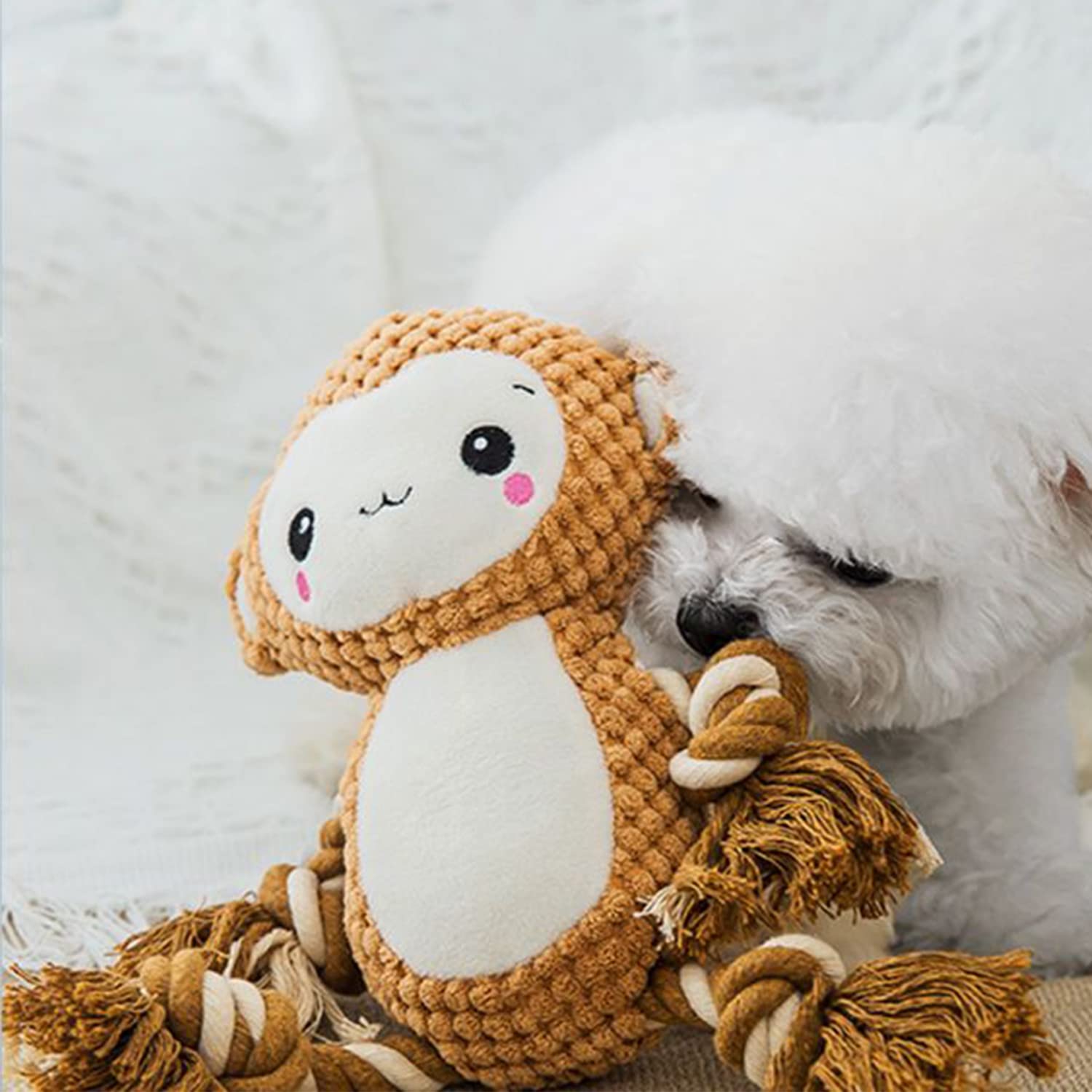 **Durable Plush Squeaky Dog Toy with Crinkle Paper - Chew-Resistant Stuffed Animal Toy for Small & Medium Dogs (Brown Monkey) - Perfect for Playtime, Training & Teething Puppies**