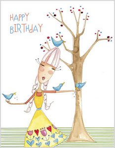 Happy Birthday Greeting Card - Beautiful Girl with Birds Design for Women, Friends & Family | Perfect for Birthdays, Anniversaries & Special Occasions