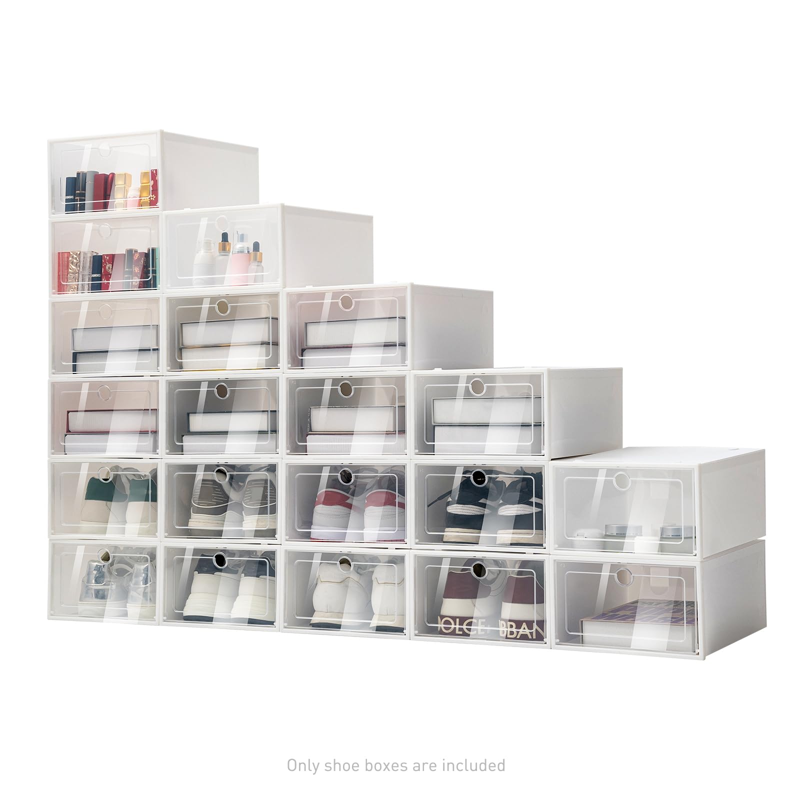 TFCFL 20-Pack Clear Plastic Stackable Shoe Storage Boxes - Organizer Drawers for Closet, Home & Office | Durable & Space-Saving Shoe Rack Solution for Sneakers, Heels & Boots