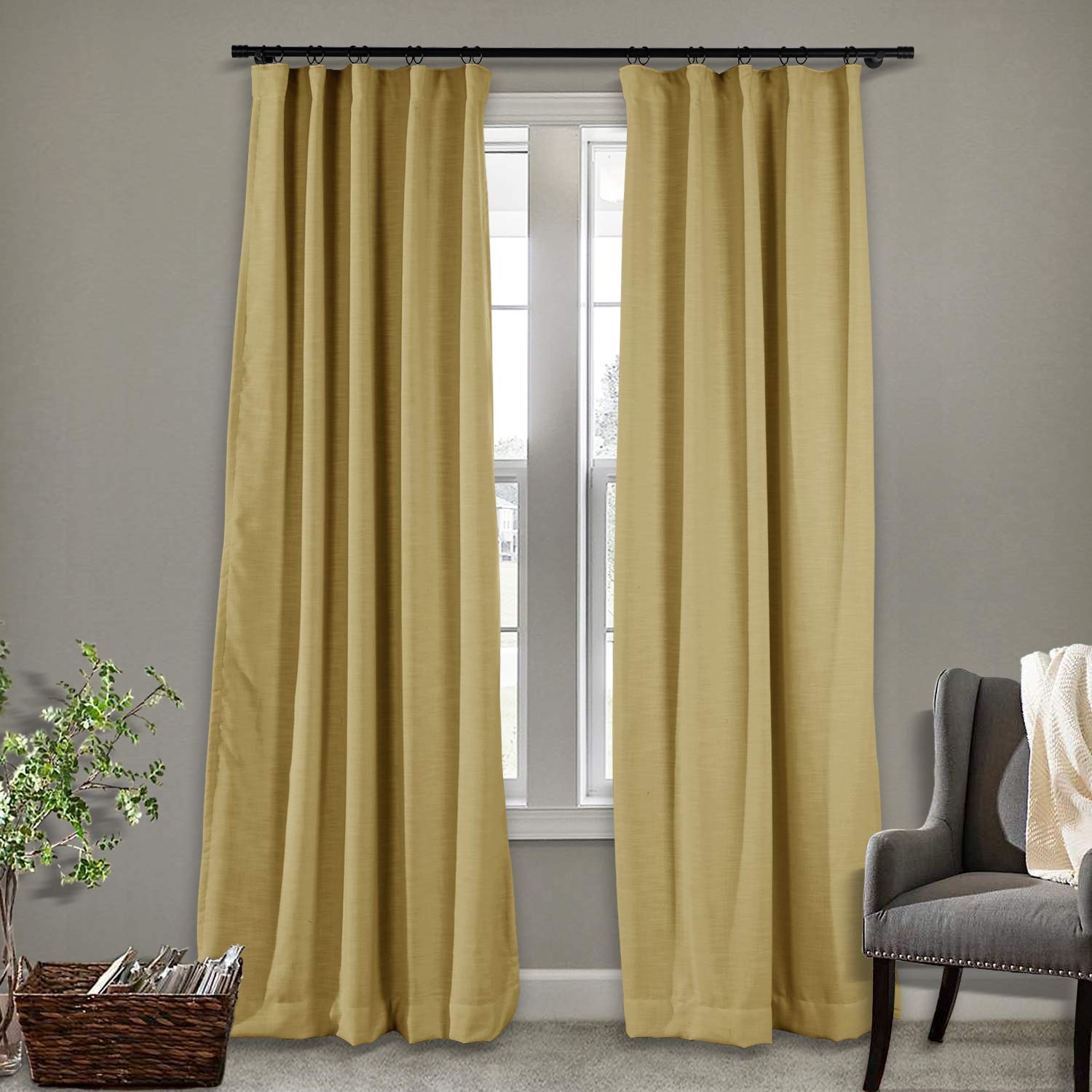 Frelement Breathable Faux Linen Curtains - Noise Reducing Blackout Drapes with 4-in-1 Header for Bedroom, Living Room & Office (52x96 Inches, Khaki) - Perfect for Light Control, Privacy & Sound Absorption in Home & Workspaces
