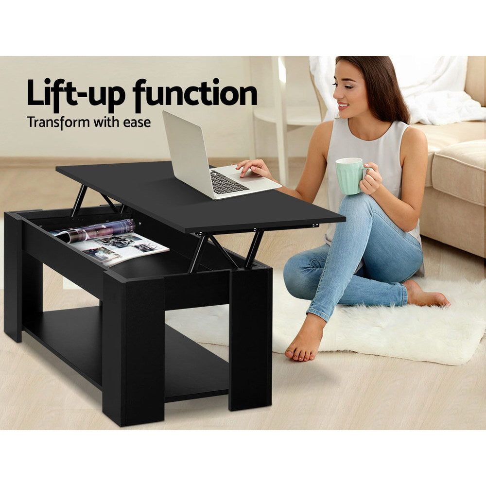 Black Lift-Up Top Coffee Table with Storage Shelf - Perfect for Living Room, Office & Small Spaces