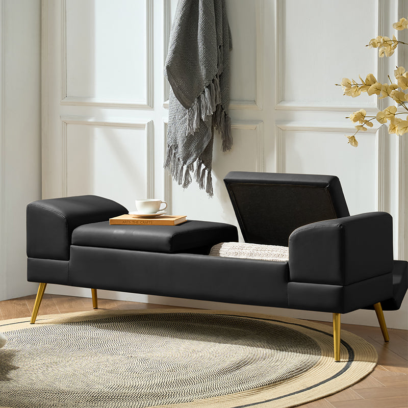 Gaston Entryway Bench - Scratch-Resistant Vegan Leather with Built-in USB Charging Port - Perfect for Hallway, Living Room & Bedroom Storage