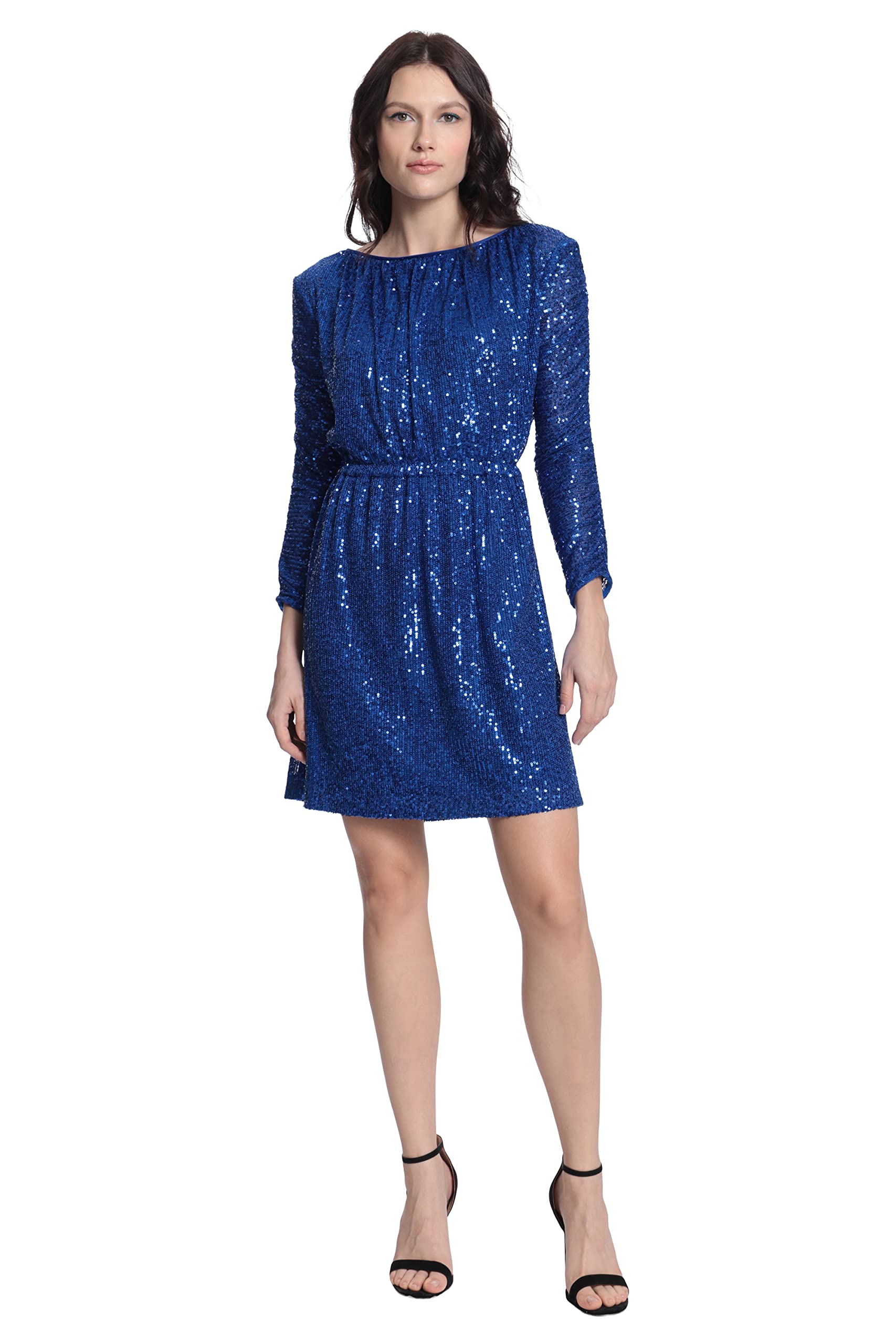 Donna Morgan Women's Ruched Long Sleeve Sequin Party Dress - Elegant Evening Gown for Holiday Parties, Cocktail Events & Special Occasions