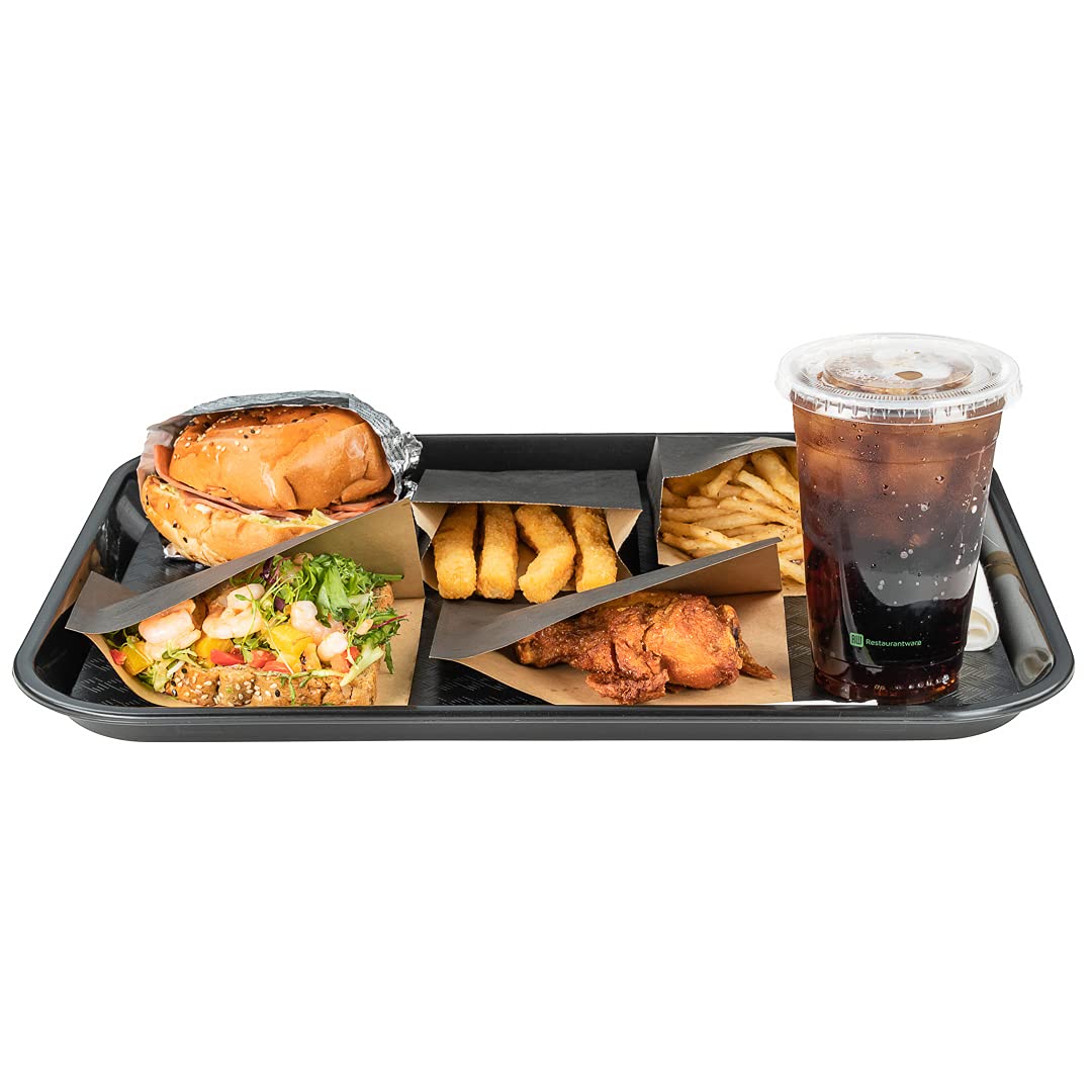Restaurantware 14 x 18 Inch Fast Food Trays - Set of 50 Durable Rectangle Plastic Serving Trays | Dishwasher Safe, Textured Black Cafeteria Trays for Meals, Glassware & Buffet Service | Perfect for Restaurants, Schools, and Catering Events