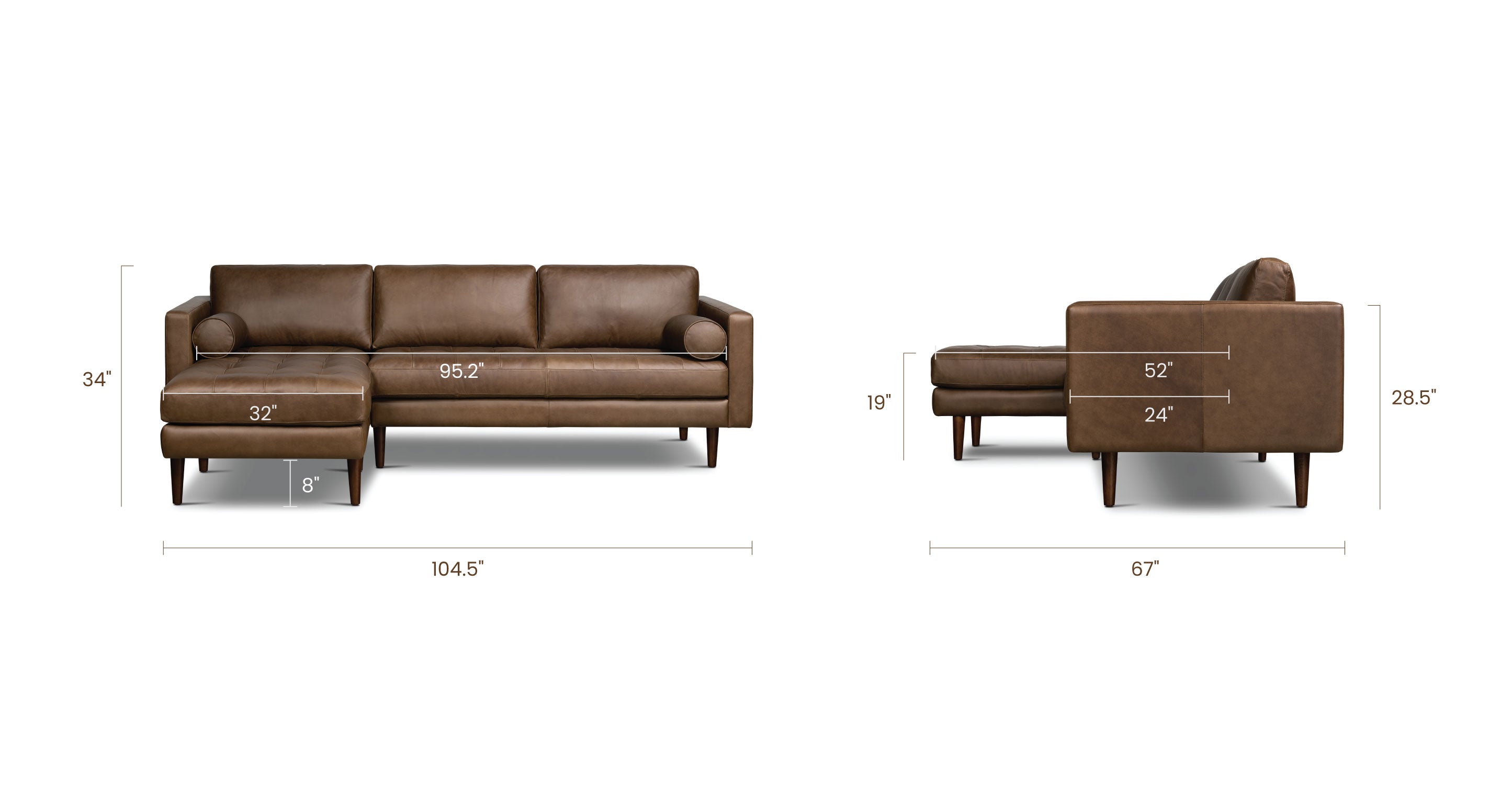 Napa Left Facing Sectional Sofa - Modern L-Shaped Couch with Reversible Chaise, Soft Fabric Upholstery for Living Room, Family Room & Home Theater Comfort