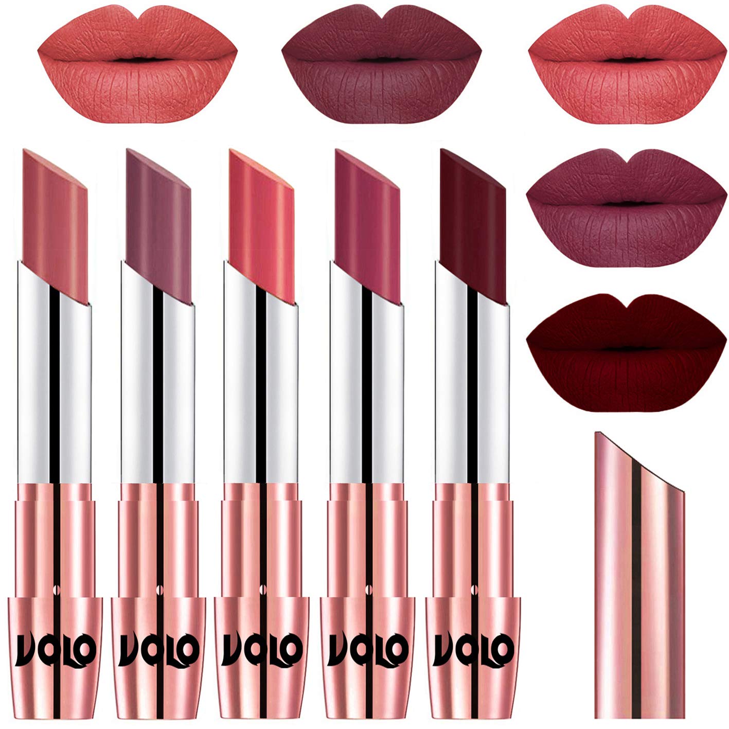 VOLO Cream Lipstick Set - Light, Plum, Dark Peach, Rose Pink, Maroon Shades | Long-Lasting Moisturizing Lip Color for Day & Night Wear | Perfect for Parties, Dates & Everyday Makeup