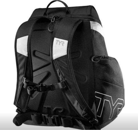 TYR Alliance Team Backpack 45L - Waterproof Swim Backpack for Competition & Training - Black/White - Perfect for Swimming Gear Storage & Travel