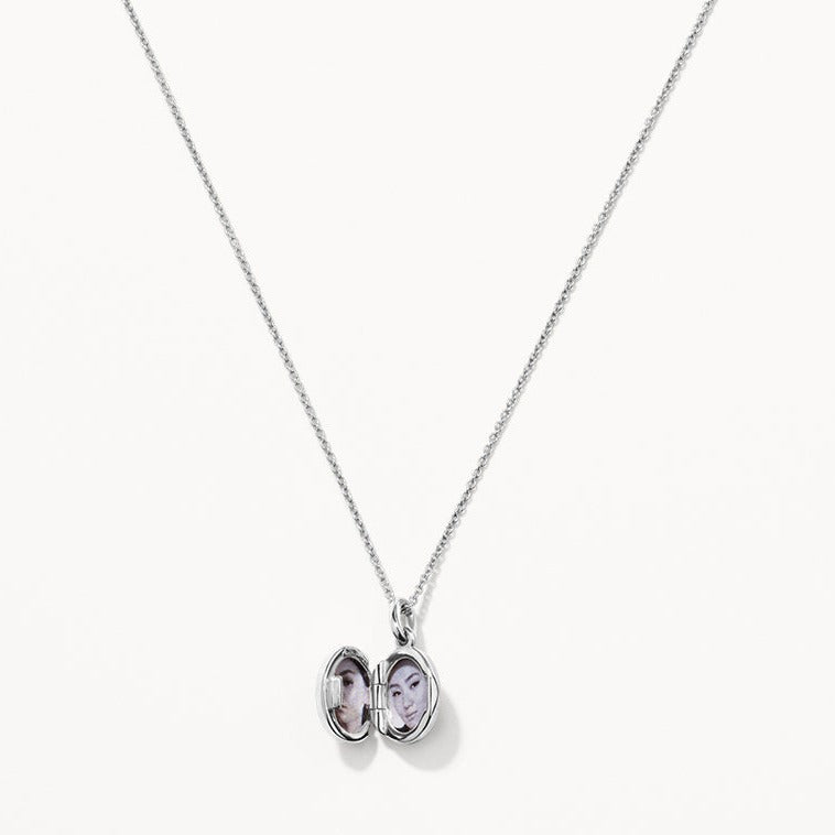 Personalized Engravable Silver Oval Mini Locket Necklace - Perfect Gift for Valentine's Day, Anniversary & Mother's Day Jewelry
