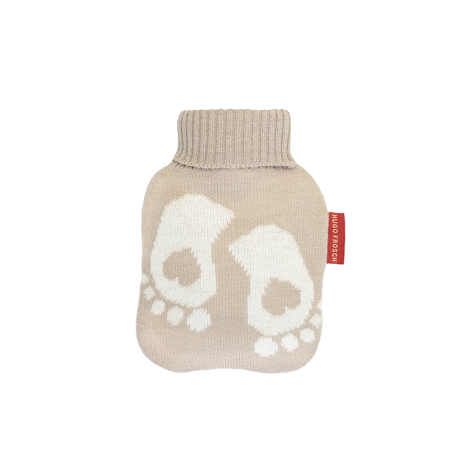 0.2 Litre Luxury Mini Hot Water Bottle with Soft Knit Cover - Pastel Brown Baby Feet Design | Rubber-Free & Safe | Perfect for Cramp Relief, Winter Warmth & Baby Care