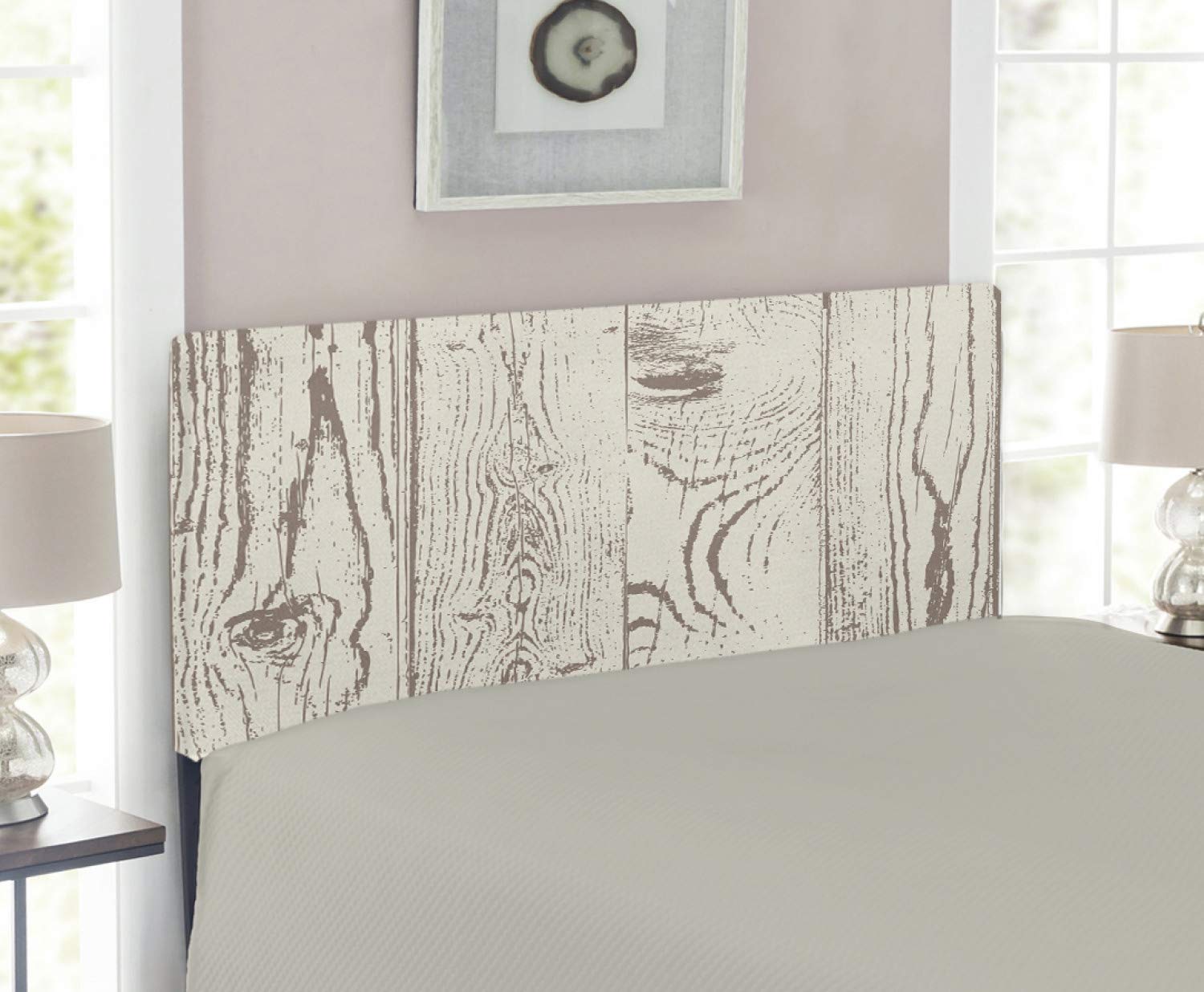 Lunarable Wood Print Headboard - Natural Timber Graphic with Grunge Effect Rustic Design - Upholstered Decorative Metal Bed Headboard with Memory Foam - Twin Size in Warm Taupe & Coconut - Perfect for Bedroom Decor & Farmhouse Style Homes