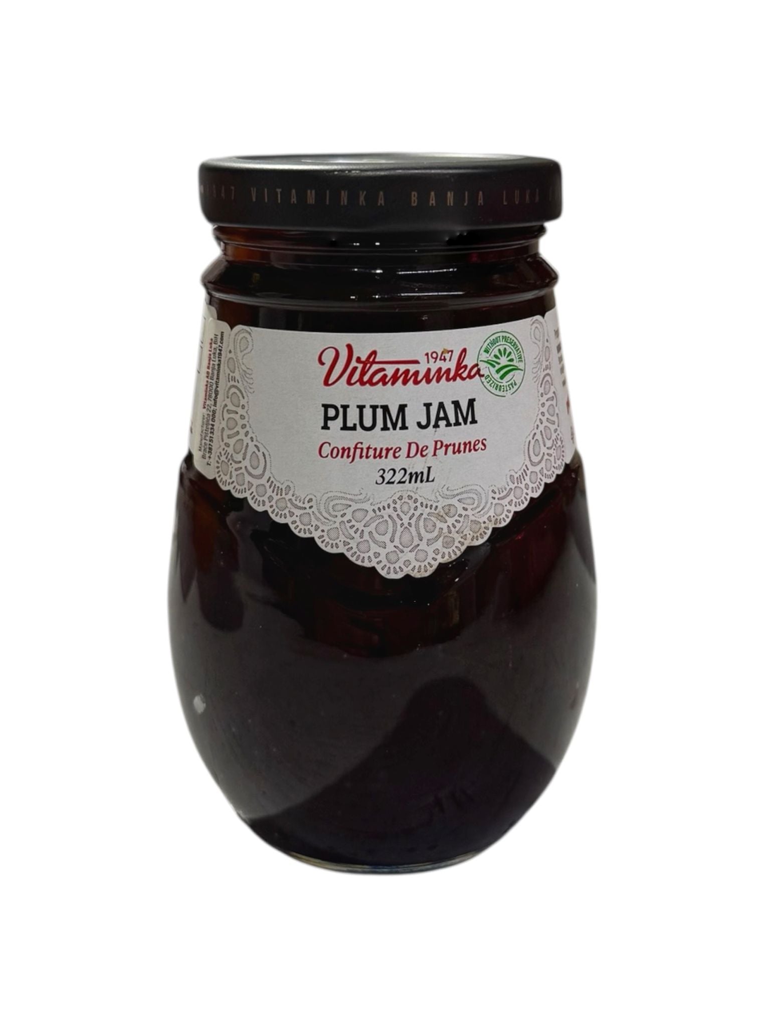 Vitamika Organic Plum Jam - 322ml Jar | Sweet & Tangy Fruit Spread for Toast, Pastries & Desserts | All-Natural Ingredients | Gluten-Free & Non-GMO