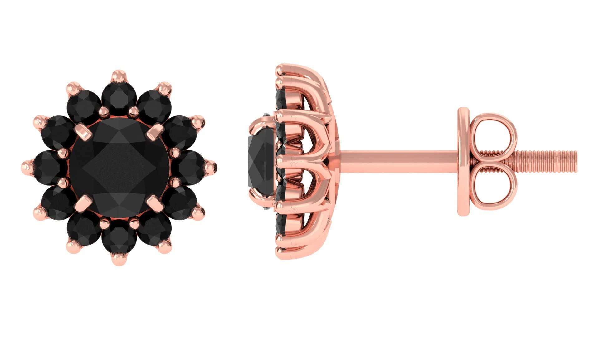 Black Onyx Floral Stud Earrings for Women - 14K Solid Gold Flower Shaped Earrings | Elegant Dainty Jewelry for Everyday Wear, Parties & Special Occasions