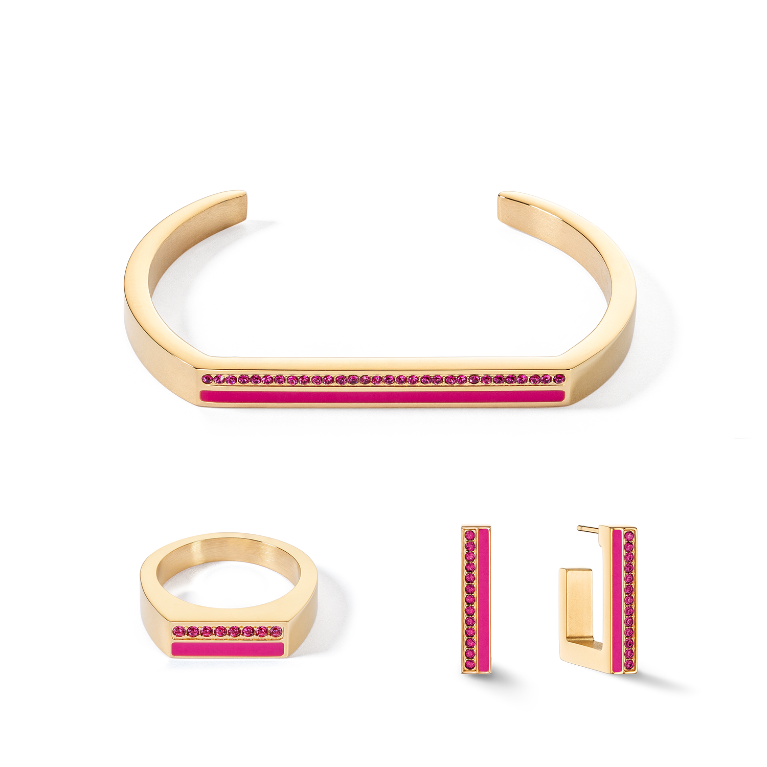 Square Striped Ring in Gold and Pink - Elegant Jewelry for Women, Perfect for Parties, Weddings, and Everyday Wear