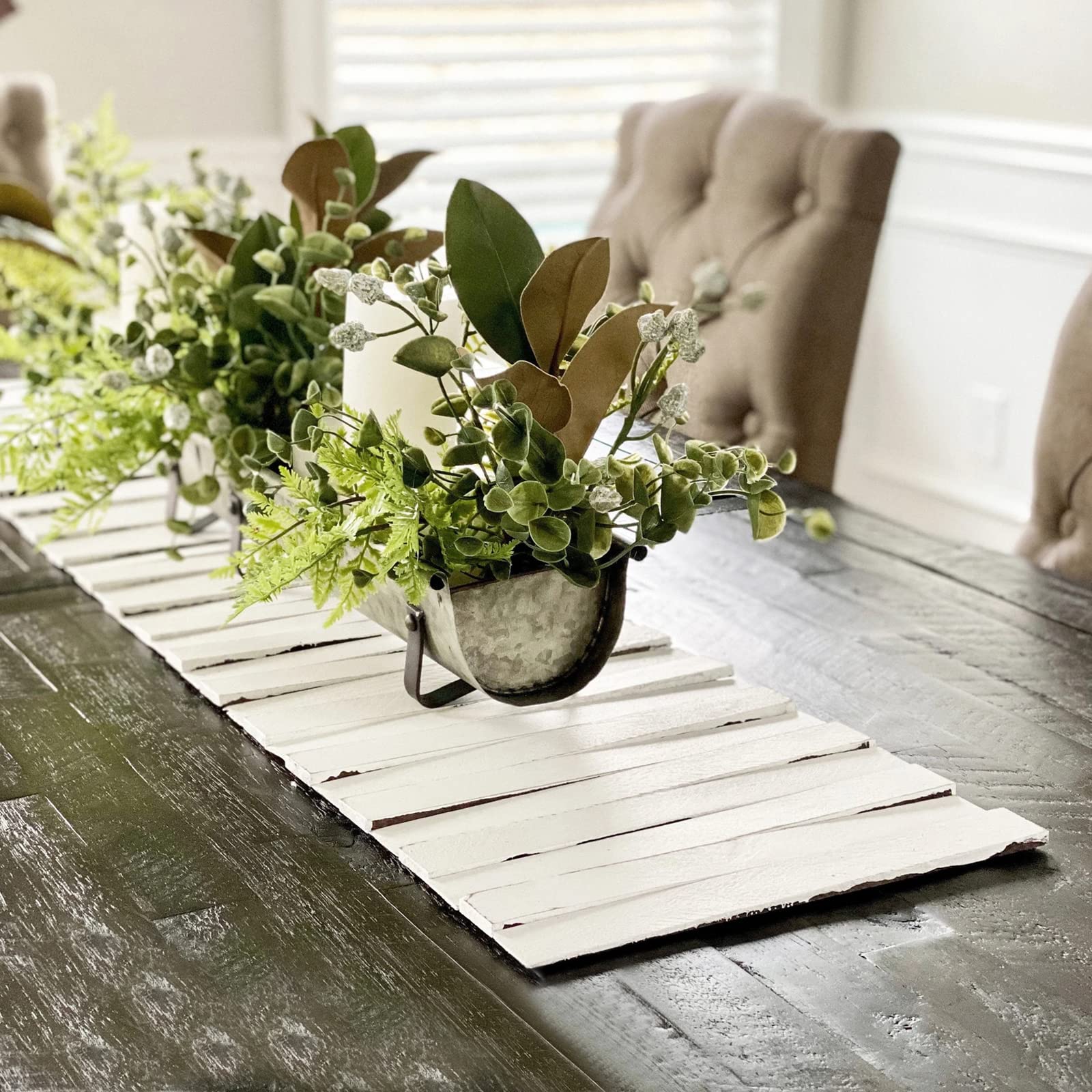 Natural Wooden Table Runner - 50 x 12 Inches Durable Coffee Table Decor with Thick Felt Backing - Rustic Farmhouse, Wedding & Dining Room Decorations - Perfect for Holiday Tablescapes, Dinner Parties & Home Staging
