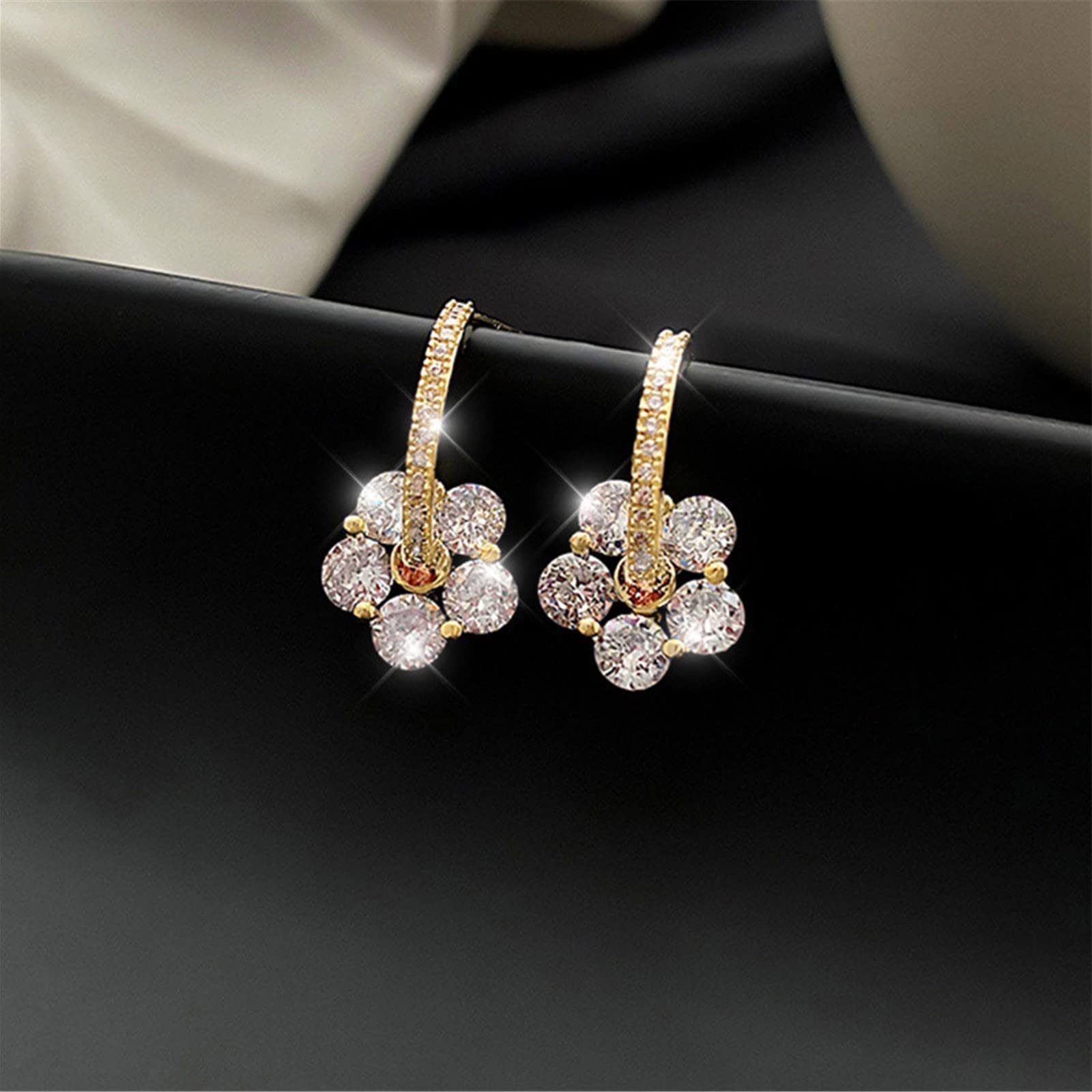 Crystal Petal Earrings - 2022 Trendy Long Drop Earrings with Fake Diamonds, Gold Hoop Earring Set for Multiple Piercings | Perfect for Parties, Weddings & Everyday Wear (One Size)
