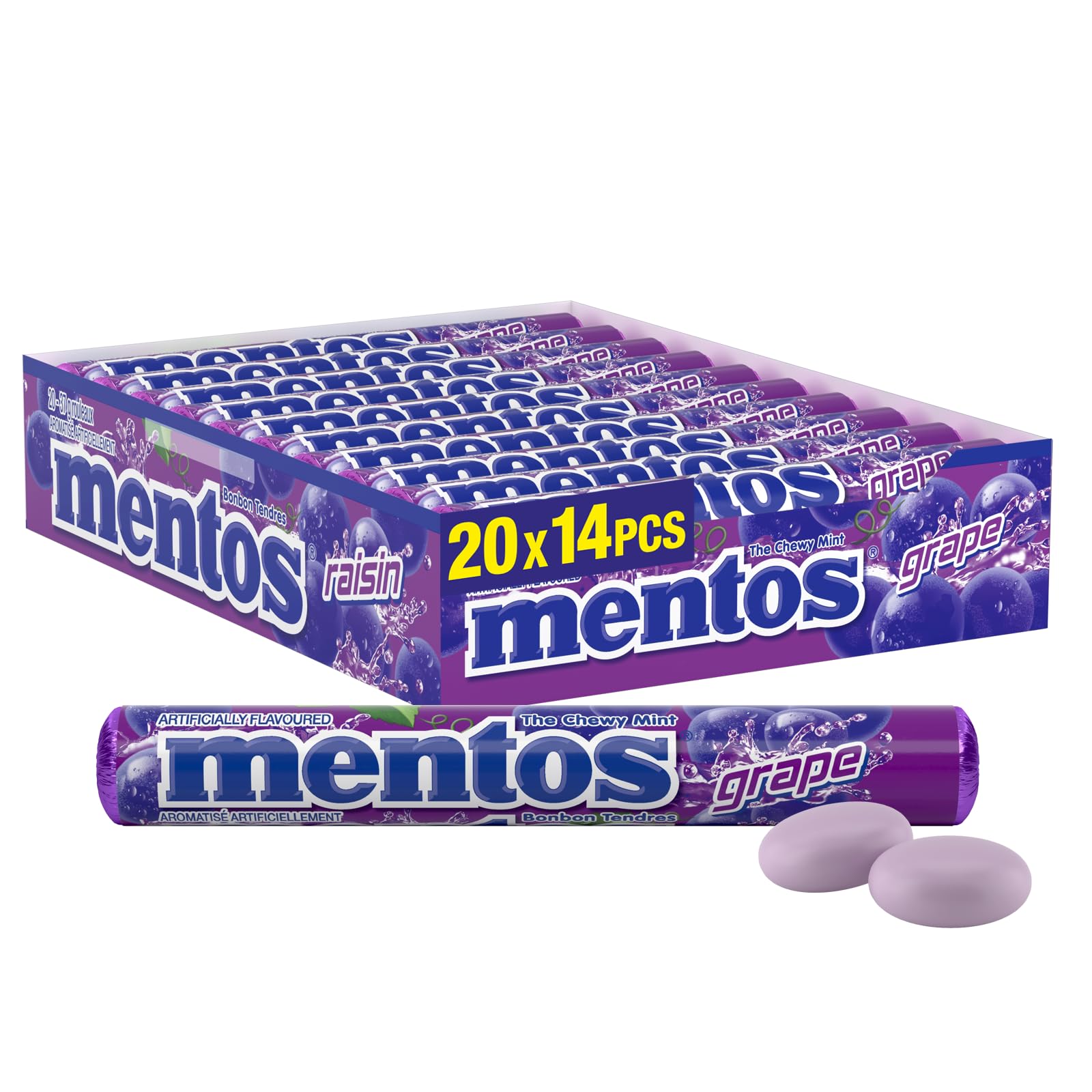 Mentos Chewy Mint Candy Grape Flavor - 20 Piece Pack (37g) | Refreshing Bulk Candy for Easter, Parties, Office Snacks & On-the-Go Treats