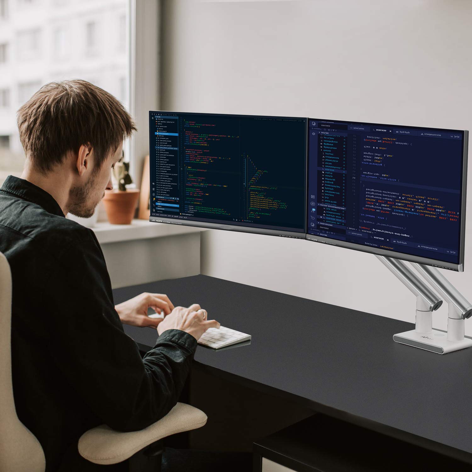 WALI Dual Monitor Stand with Steel Reinforcement Plate - Adjustable White Monitor Arms for 2 Screens, Heavy Duty Desk Mount - Perfect for Home Office, Gaming Setup & Workspace Ergonomics
