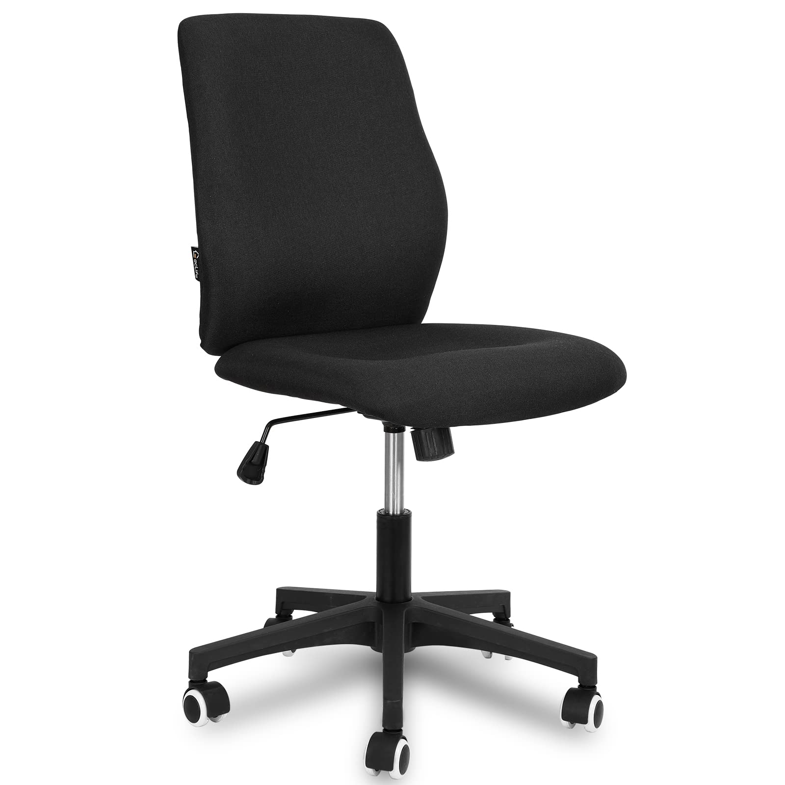 Okeysen Armless Office Desk Chair - Ergonomic Small Task Studio Chair, Fabric Swivel Computer Chair for Home Office Without Arms (Black) - Perfect for Compact Spaces, Gaming & Workstations