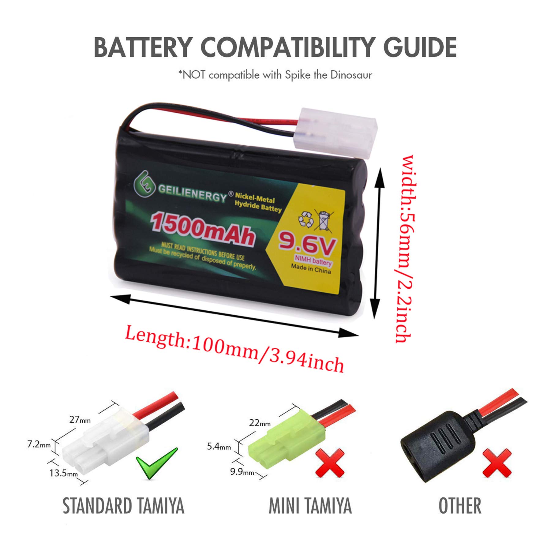 9.6V 1500mAh NI-MH Rechargeable Battery Pack with Charger - Compatible with RC Cars, Boats, Robots - Perfect for Remote Control Hobbies and DIY Projects