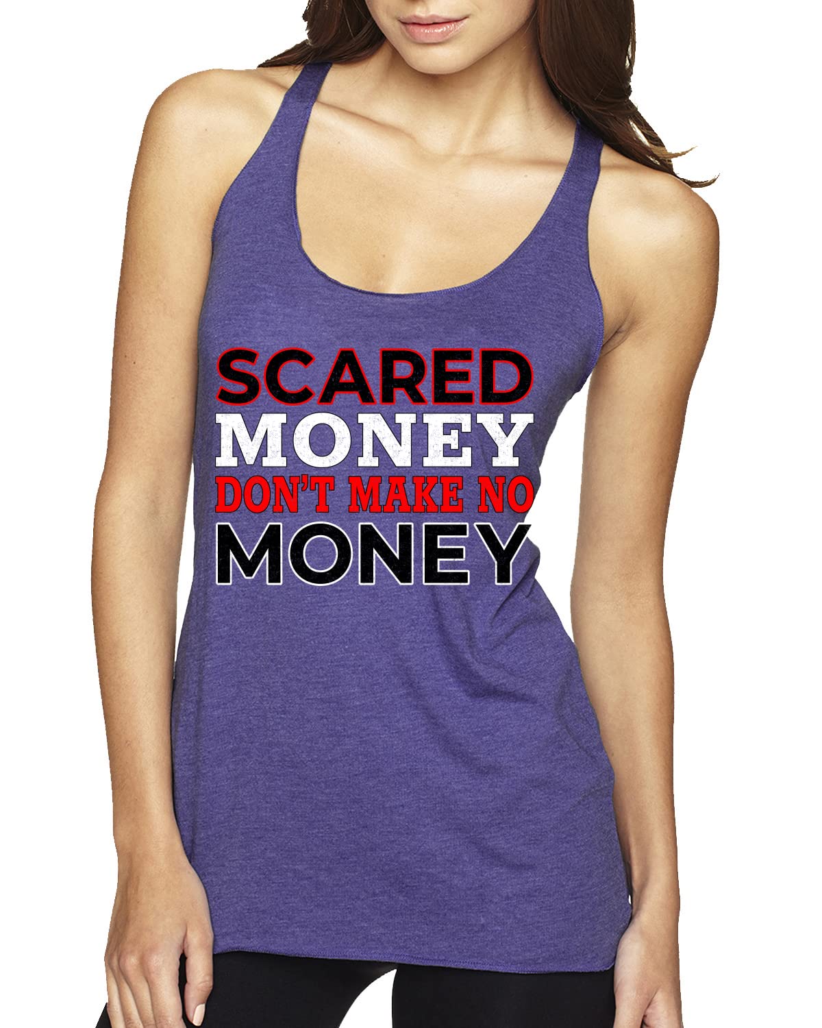 Scared Money Don't Make Money Streetwear Tri-Blend Racerback Tank Top for Women - Soft Vintage Graphic Tee, Breathable Workout & Gym Wear, Casual Summer Outfit