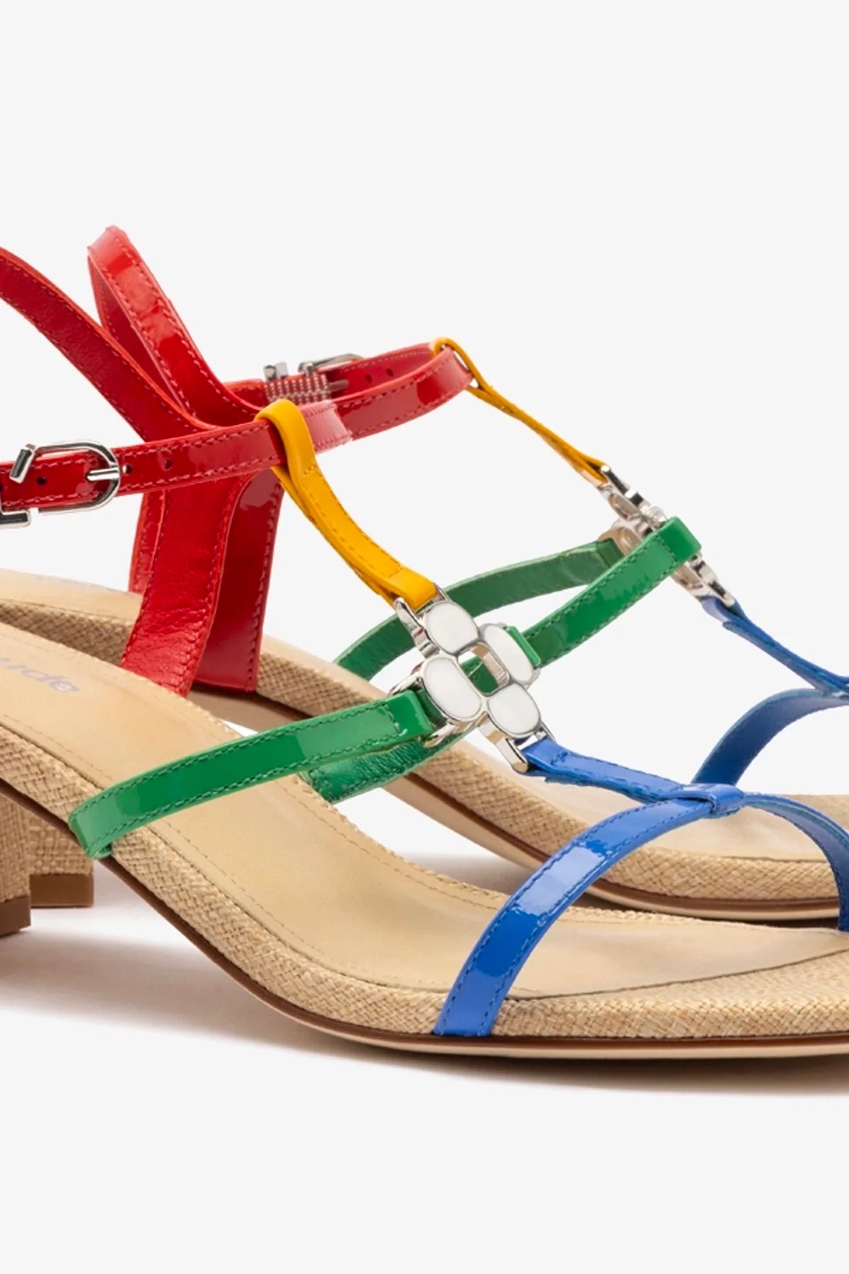 Hana Block Heels in Multicolor Patent Leather and Raffia - Stylish Women's Shoes for Parties, Weddings & Summer Outfits