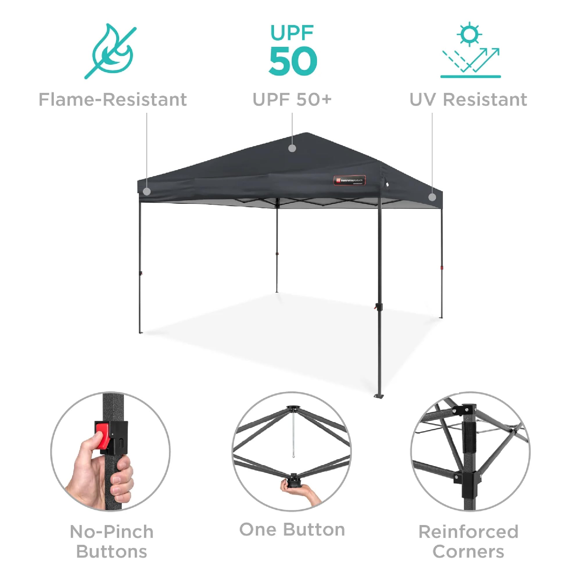 Best Choice Products 12x12ft Instant Pop Up Canopy Tent - Portable 1-Person Shelter with Push Button Setup, Carry Case & 4 Weight Bags (Gray) - Perfect for Camping, Beach, Picnics, and Outdoor Events