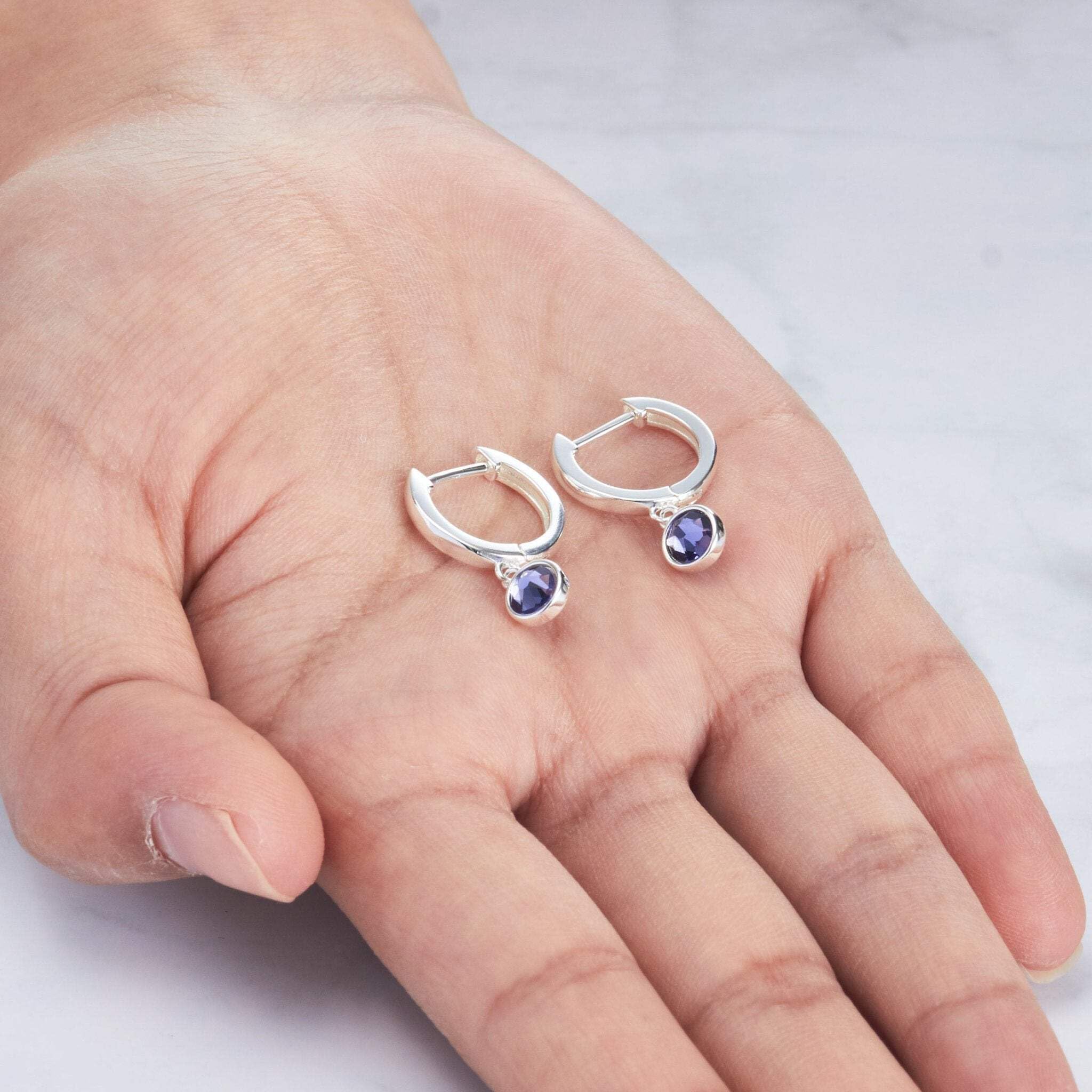 Amethyst Hoop Earrings with Zirconia - February Birthstone Jewelry for Women