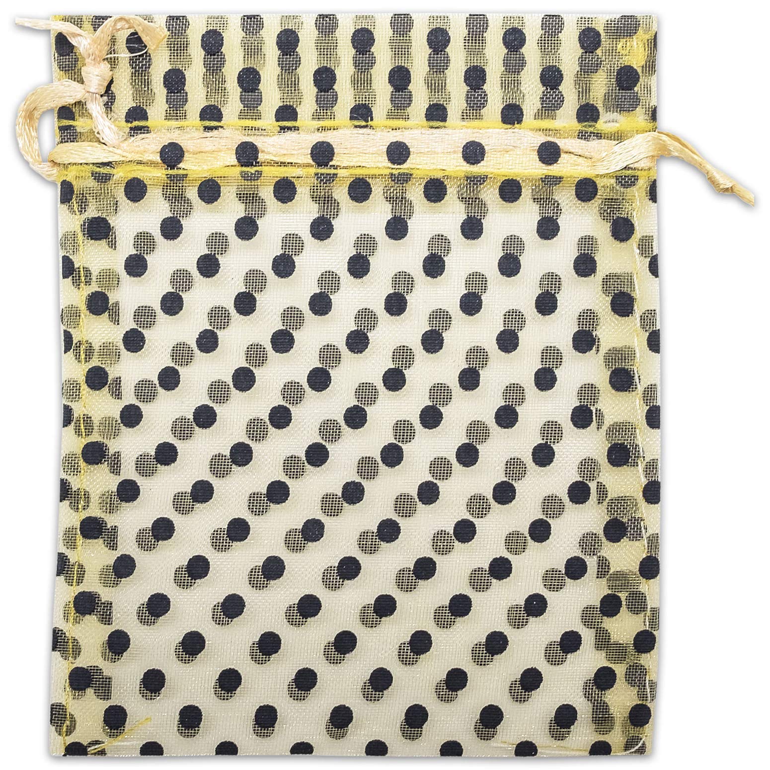 TheDisplayGuys 100-Pack 4x6 Sheer Organza Gift Bags with Drawstring - Medium Size Polka Dot Design (Gold/Black) - Perfect for Wedding Favors, Party Gifts, Jewelry Packaging, Candy Bags & Treat Pouches - Great for Bridal Showers, Baby Showers, Birthday Parties and Special Events