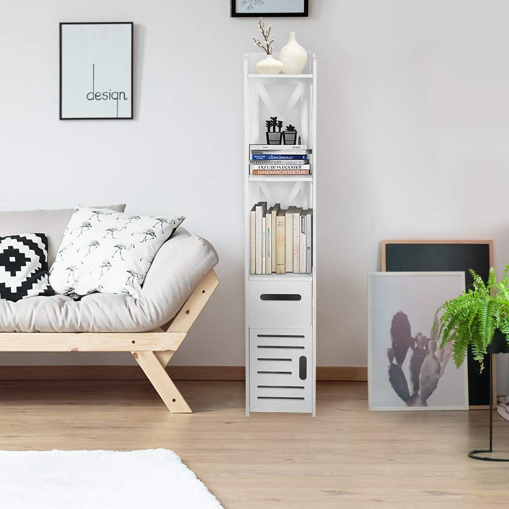 Cocoarm Multifunctional Tall Tower Storage Cabinet - White Wooden Bathroom Floor Cabinet with Shelves, Organizer for Bathroom, Bedroom, Living Room (Set of 2) - Perfect for Storing Towels, Toiletries, and Home Decor