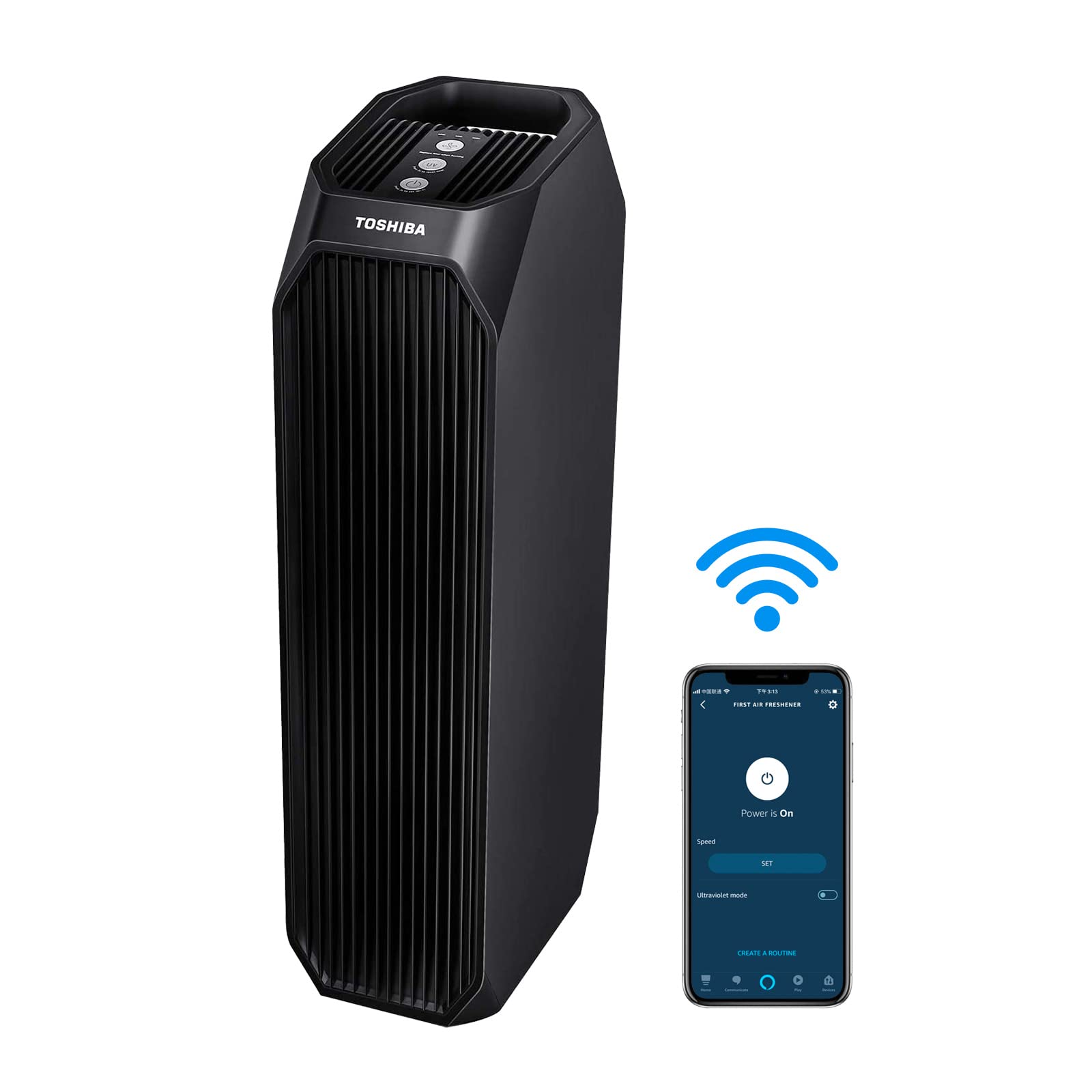 Toshiba CAF-W36USW Air Purifier with UV Light Sanitizer - Eliminates Smoke, Dust, Odors, Pollen & Pet Hair - Ideal for Home, Office & Bedroom Use - Black